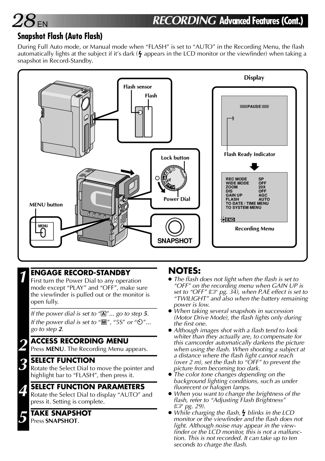 JVC GR-DVX PRO manual Snapshot Flash Auto Flash, Select Function 