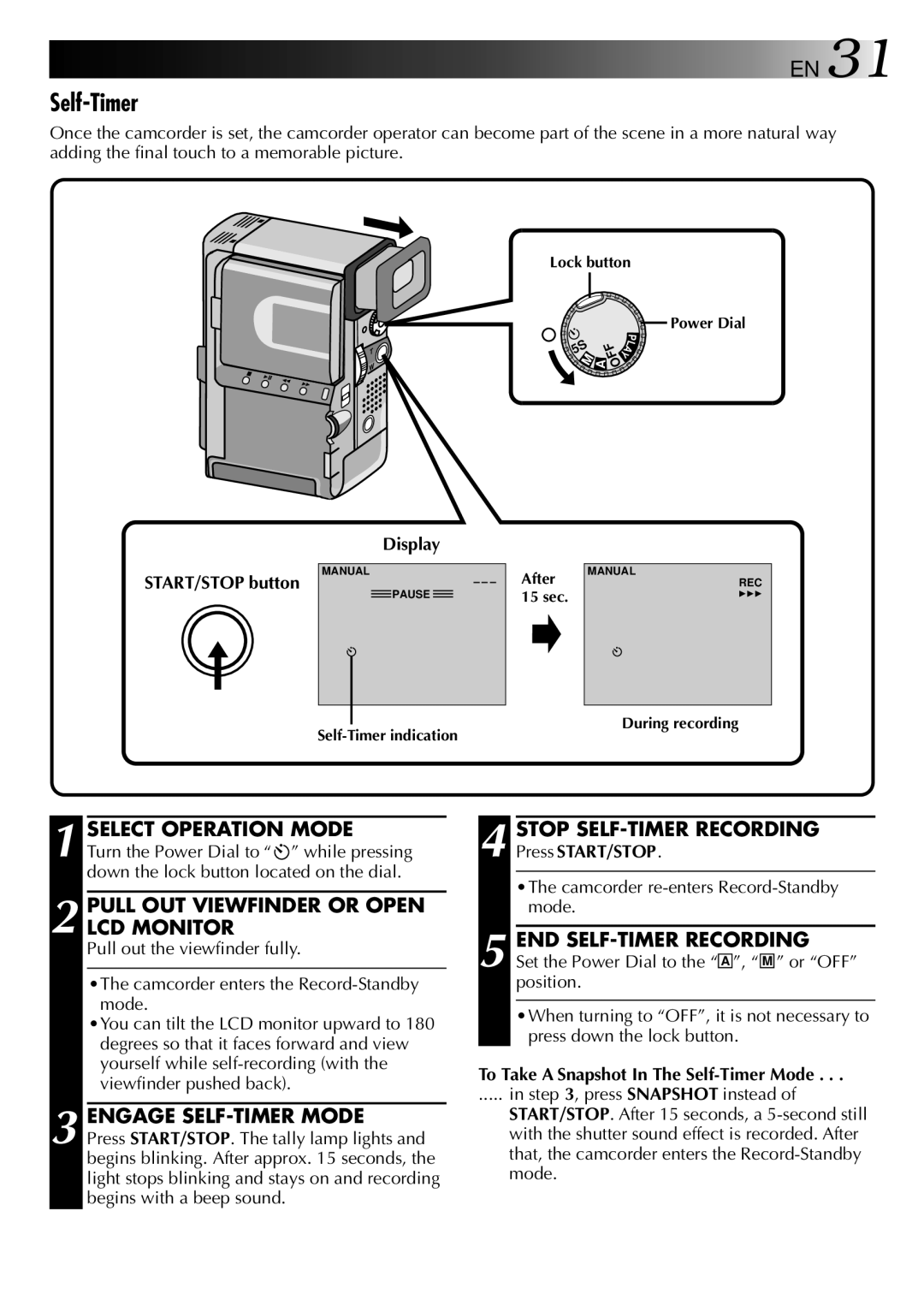 JVC GR-DVX PRO manual Self-Timer, Stop SELF-TIMER Recording, END SELF-TIMER Recording, Press START/STOP 