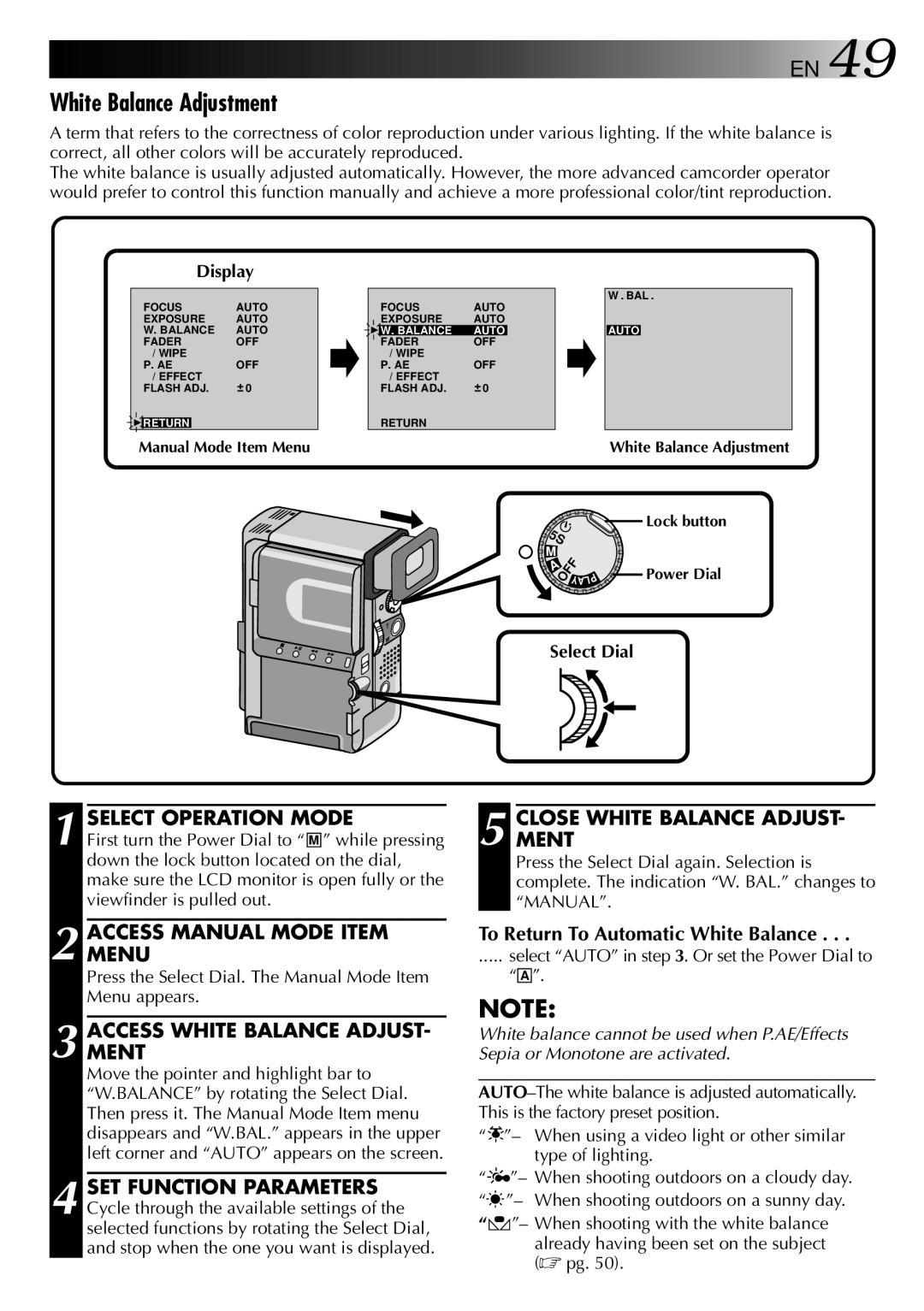 JVC GR-DVX PRO manual White Balance Adjustment, Accessment White Balance Adjust, Closement White Balance Adjust 