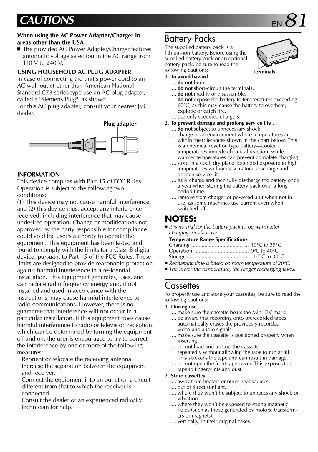 JVC GR-DVX PRO manual Using Household AC Plug Adapter, Plug adapter 