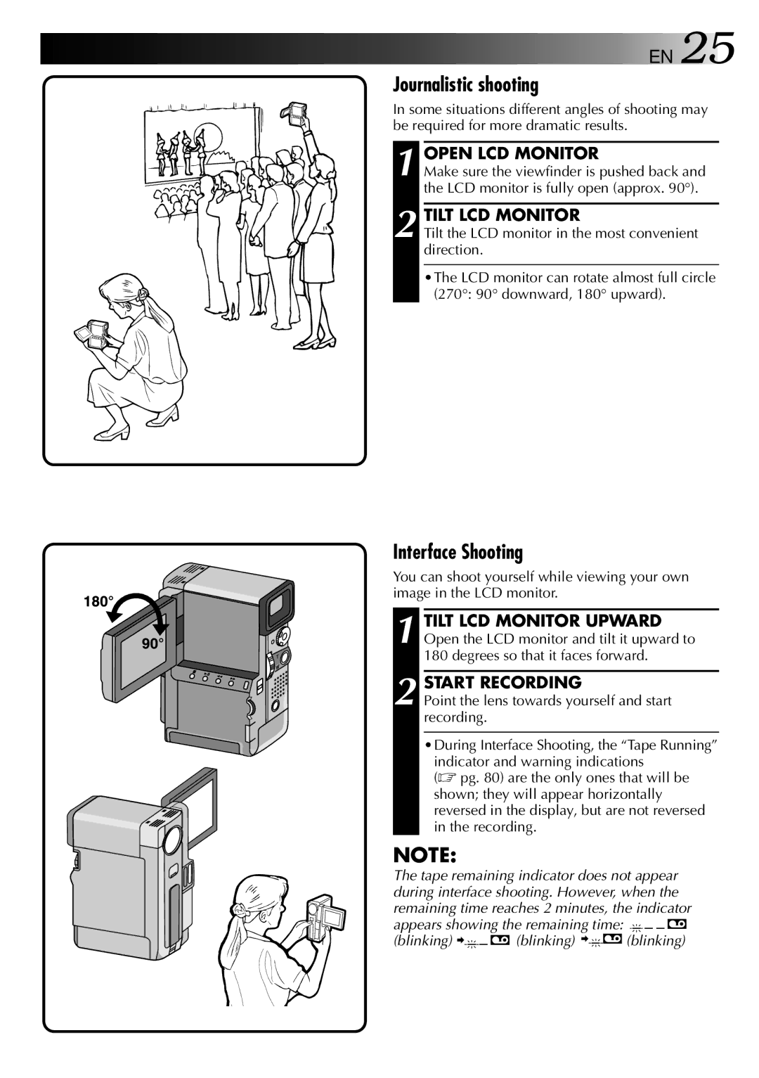 JVC GR-DVX manual Journalistic shooting, Interface Shooting, Open LCD Monitor, Tilt LCD Monitor 