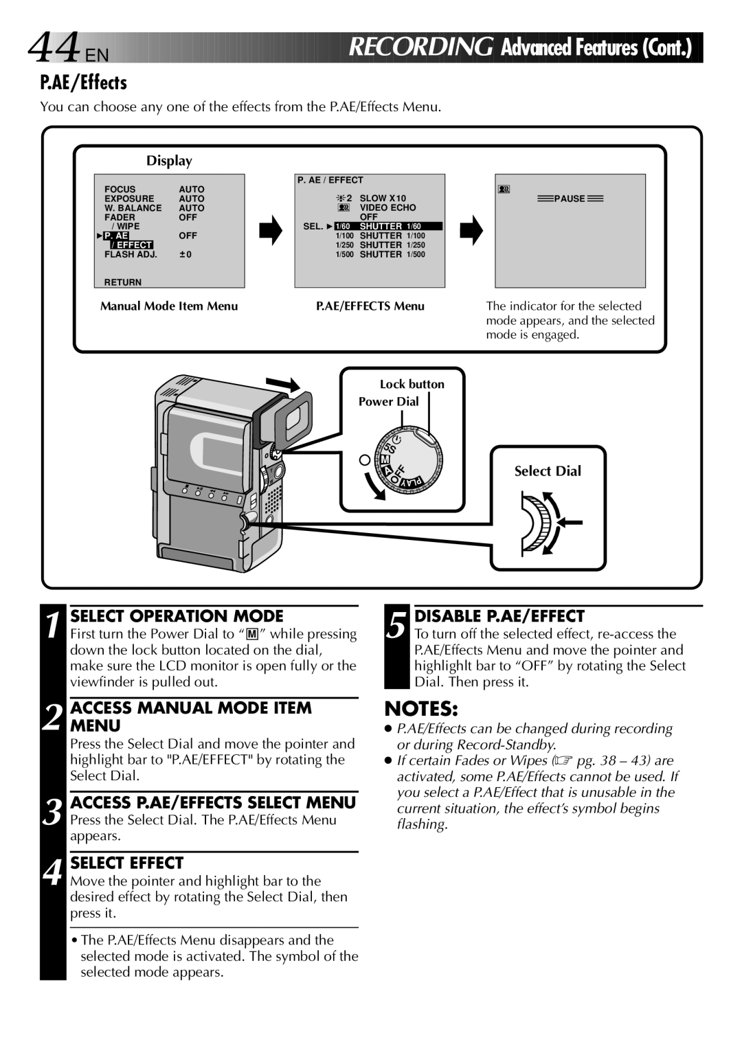 JVC GR-DVX manual AE/Effects, Disable P.AE/EFFECT 