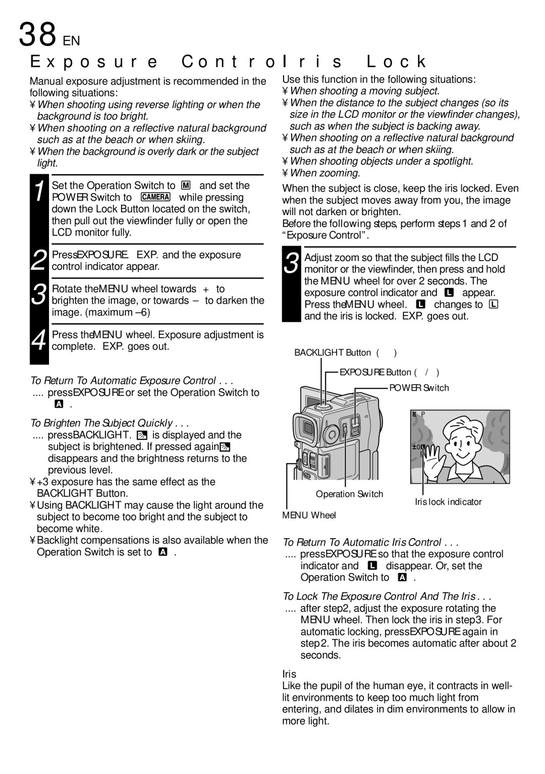 JVC GR-DVX10 specifications Exposure Control, Iris Lock 