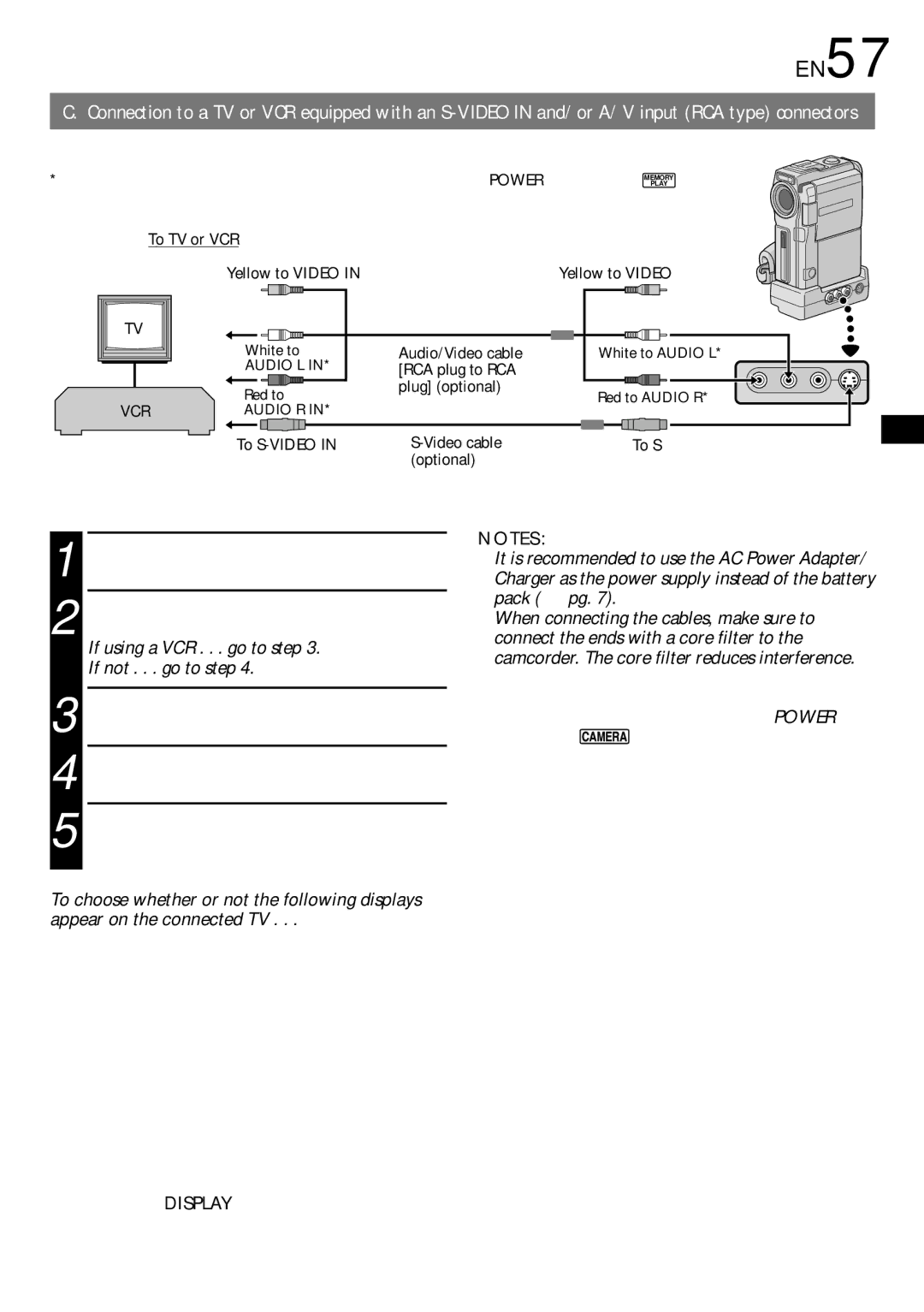 JVC GR-DVX10 EN57, Make sure all units are turned off, If using a VCR . . . go to step If not . . . go to step 