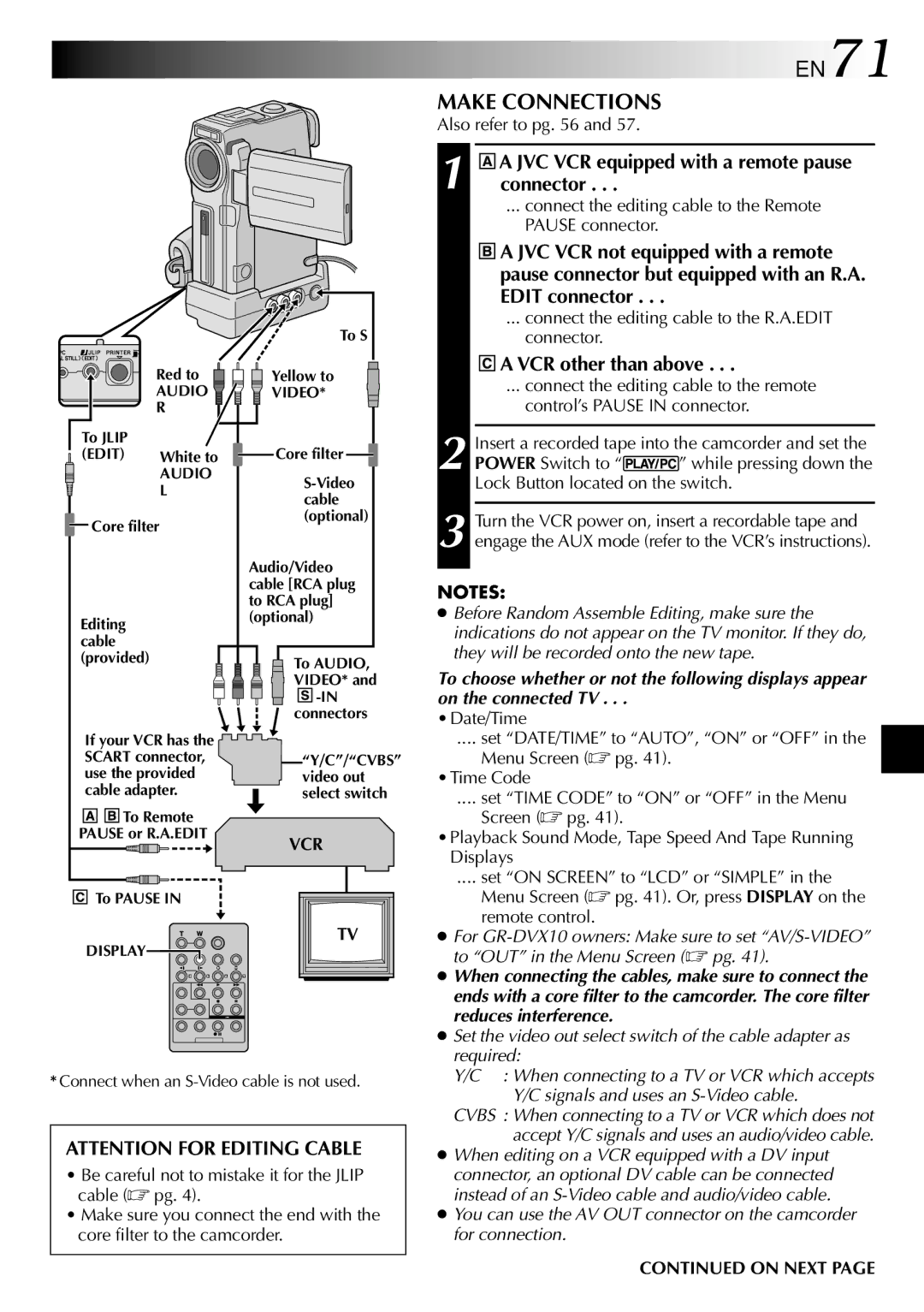 JVC GR-DVX10 specifications EN71, Make Connections 