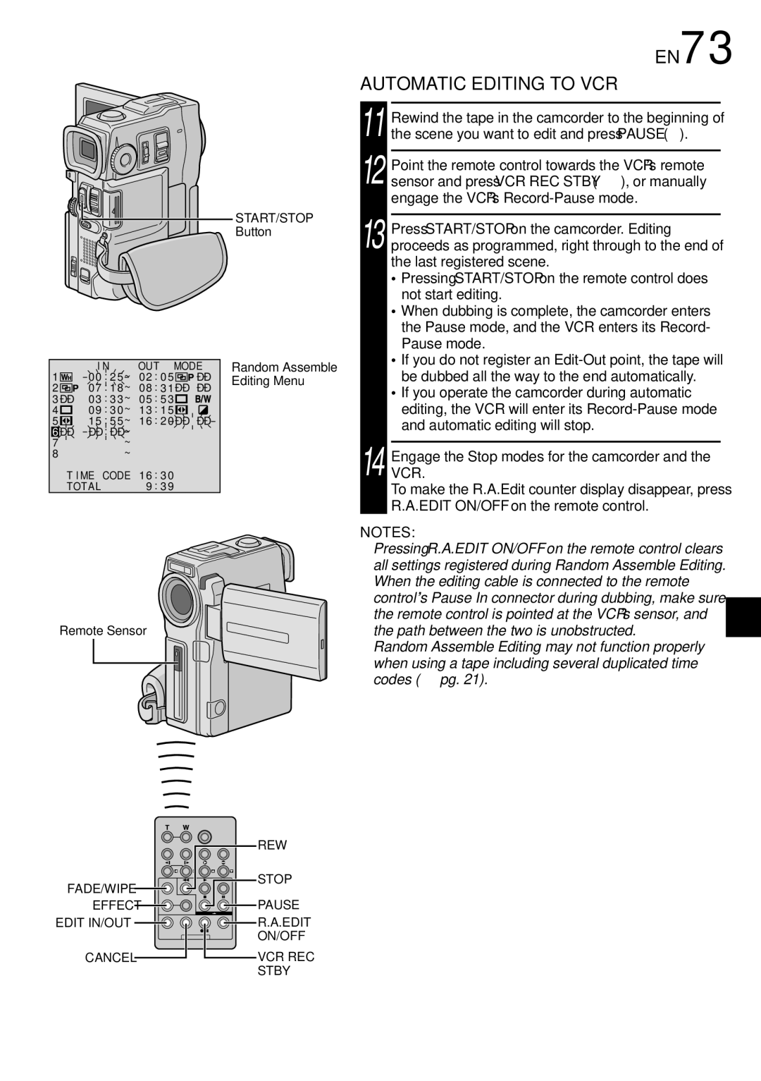 JVC GR-DVX10 specifications EN73, Automatic Editing to VCR 