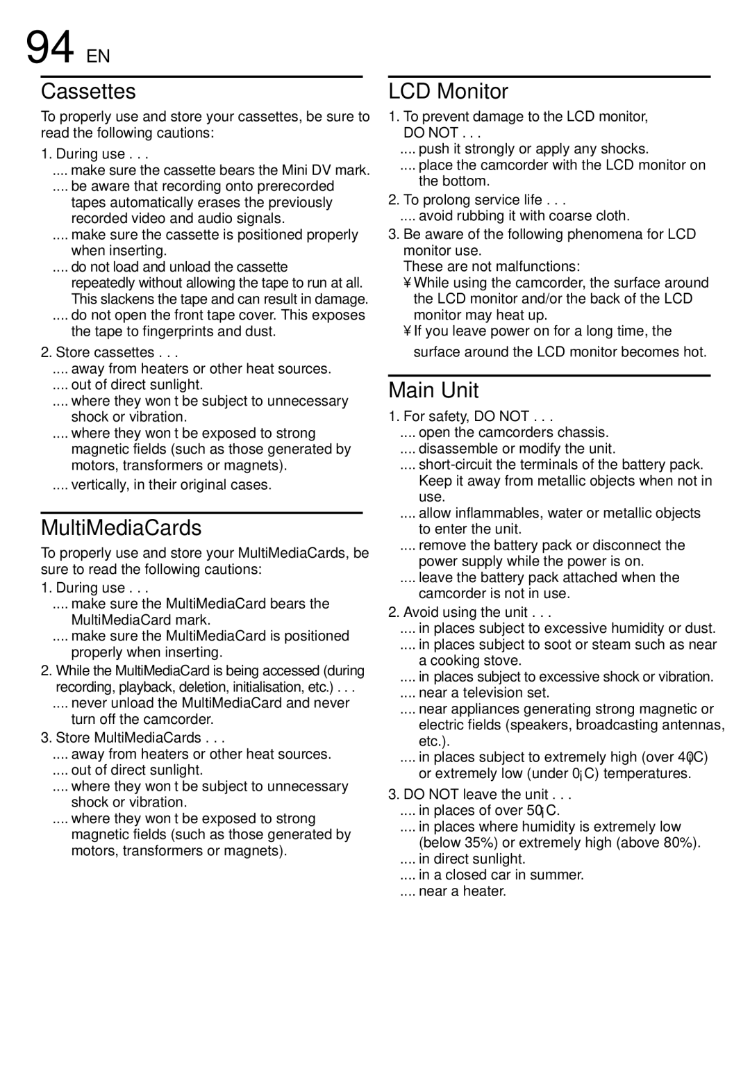 JVC GR-DVX10 specifications 94 EN 