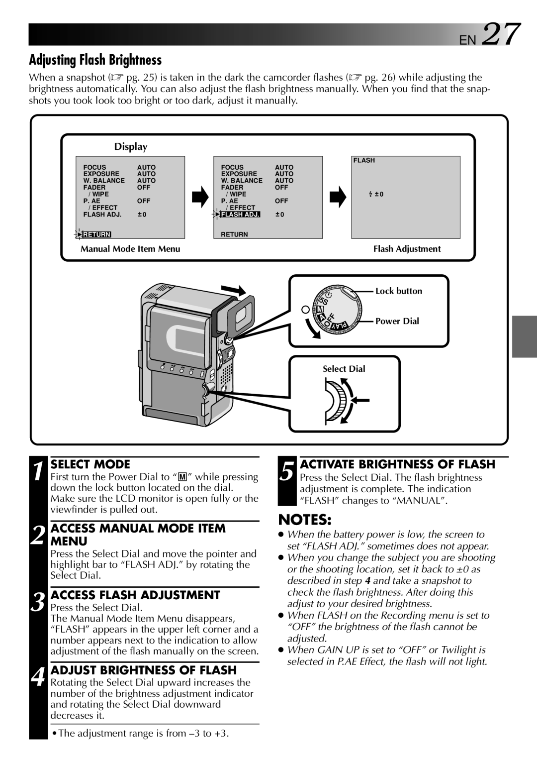 JVC LYT0002-0X8A, GR-DVX2 Adjusting Flash Brightness, Select Mode, Accessmenu Manual Mode Item, Access Flash Adjustment 