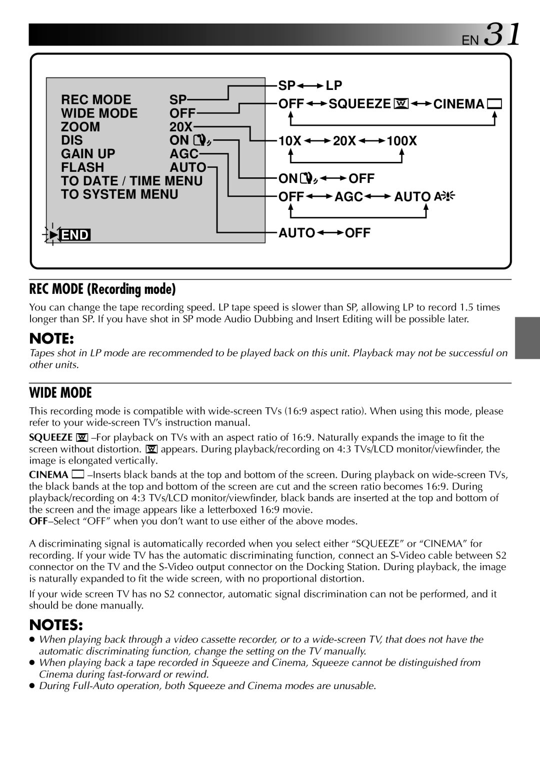 JVC LYT0002-0X8A, GR-DVX2 specifications REC Mode Recording mode, Wide Mode 