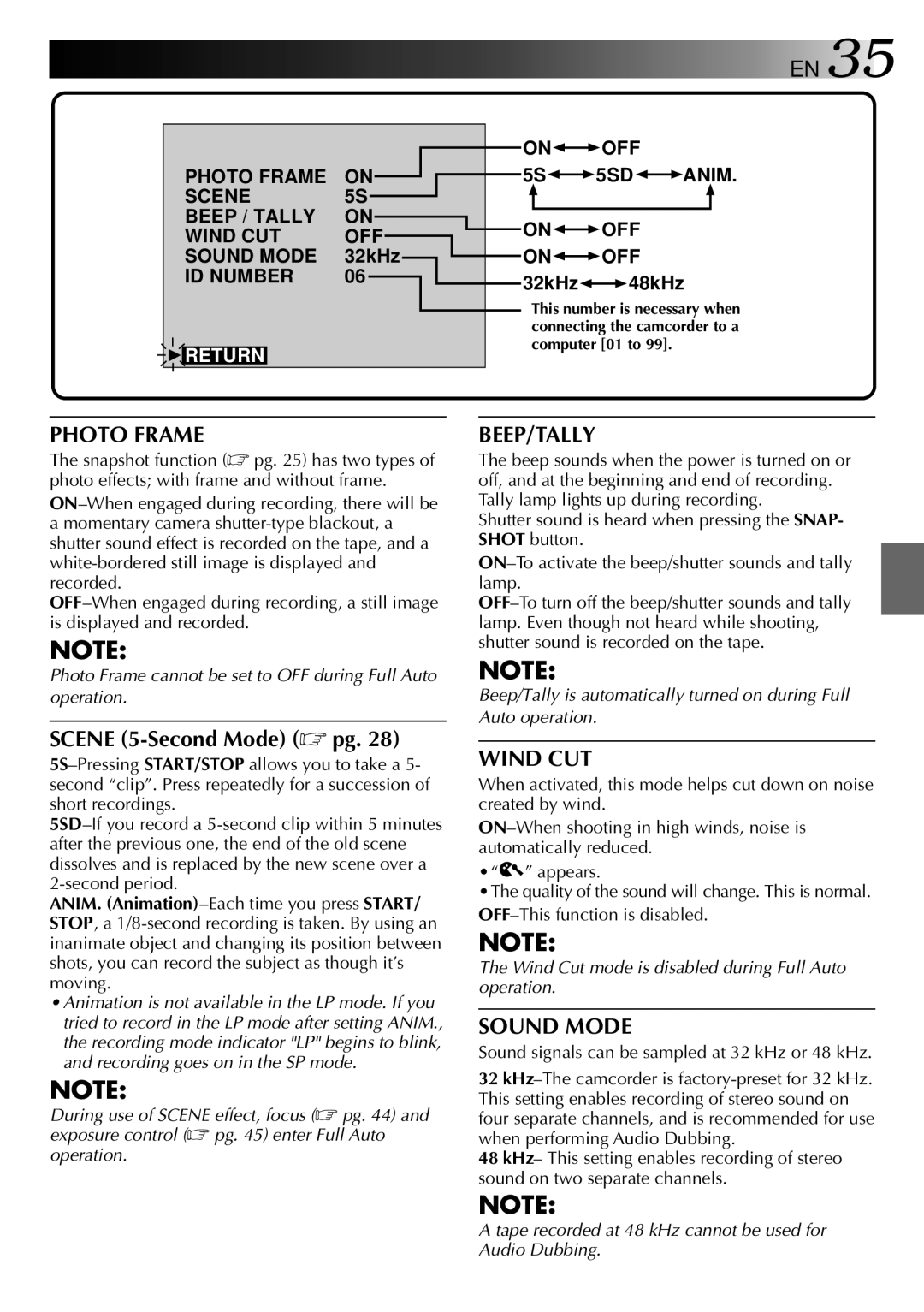 JVC LYT0002-0X8A, GR-DVX2 specifications Return, Sound signals can be sampled at 32 kHz or 48 kHz 