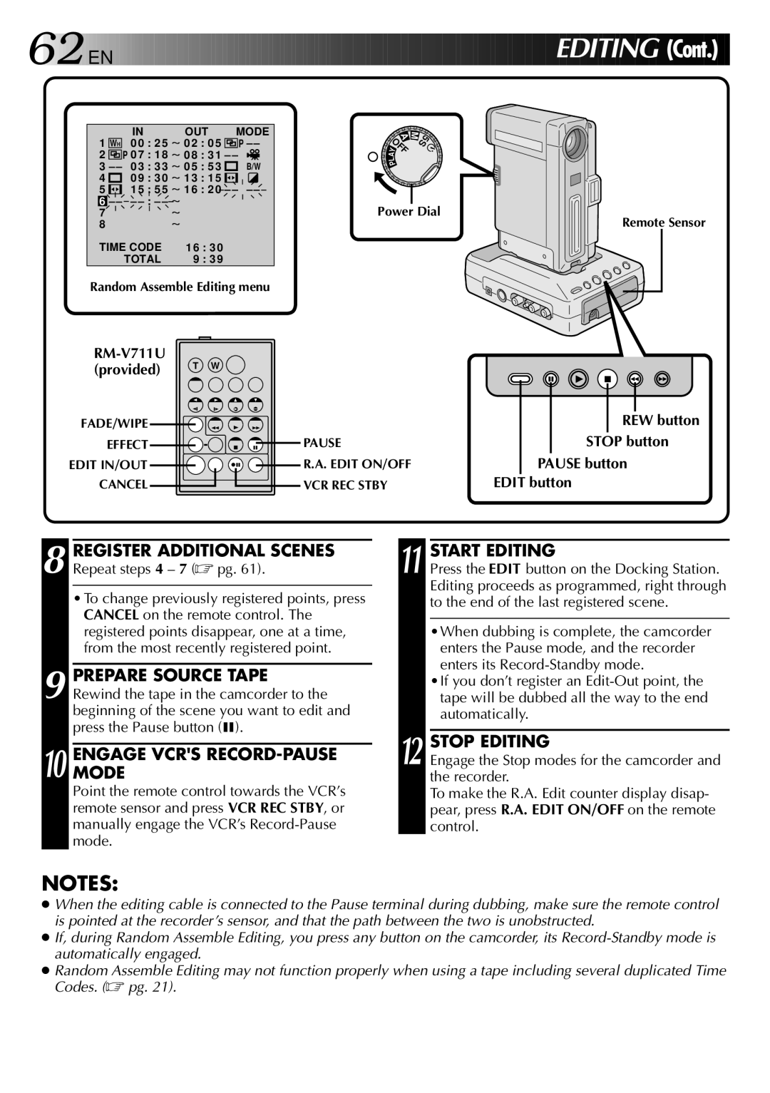 JVC GR-DVX2, LYT0002-0X8A specifications Engagemode Vcrs RECORD-PAUSE, Start Editing, Stop Editing 