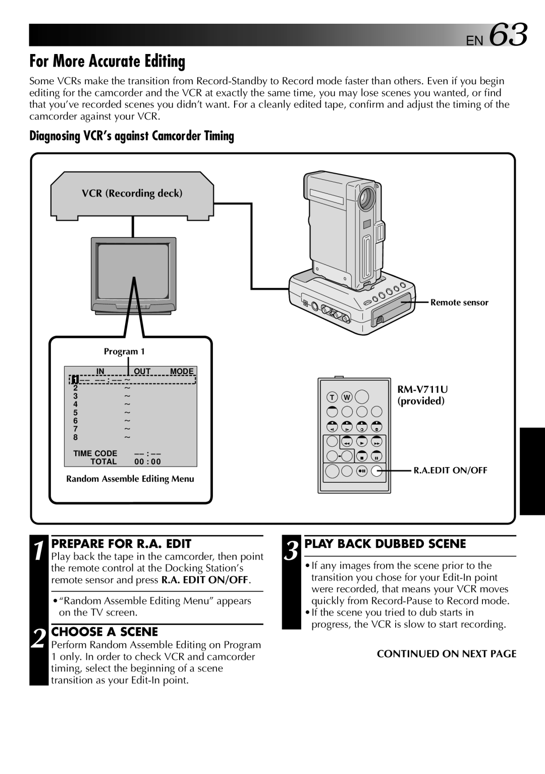 JVC LYT0002-0X8A, GR-DVX2 For More Accurate Editing, Diagnosing VCR’s against Camcorder Timing, Choose a Scene 