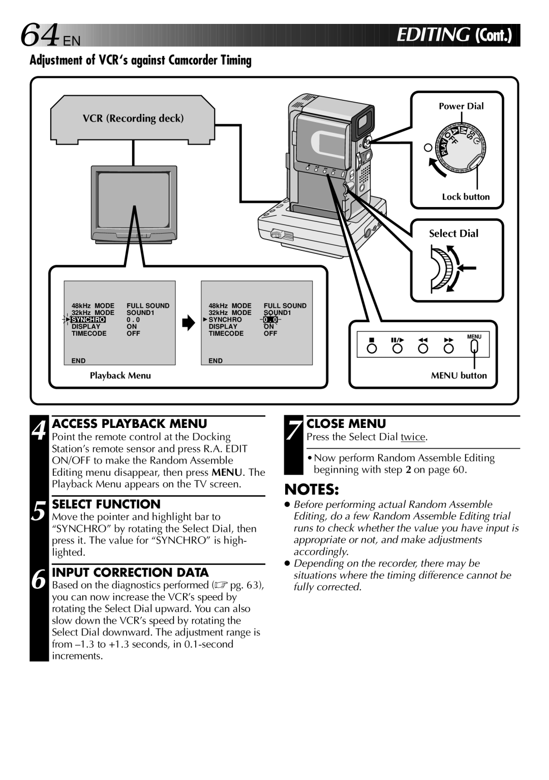 JVC GR-DVX2, LYT0002-0X8A specifications Adjustment of VCR‘s against Camcorder Timing, Input Correction Data 