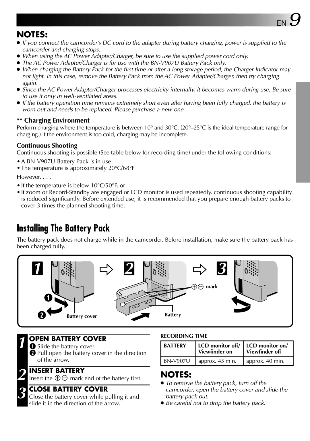 JVC LYT0002-0X8A, GR-DVX2 Installing The Battery Pack, Open Battery Cover, Insert Battery, Close Battery Cover 