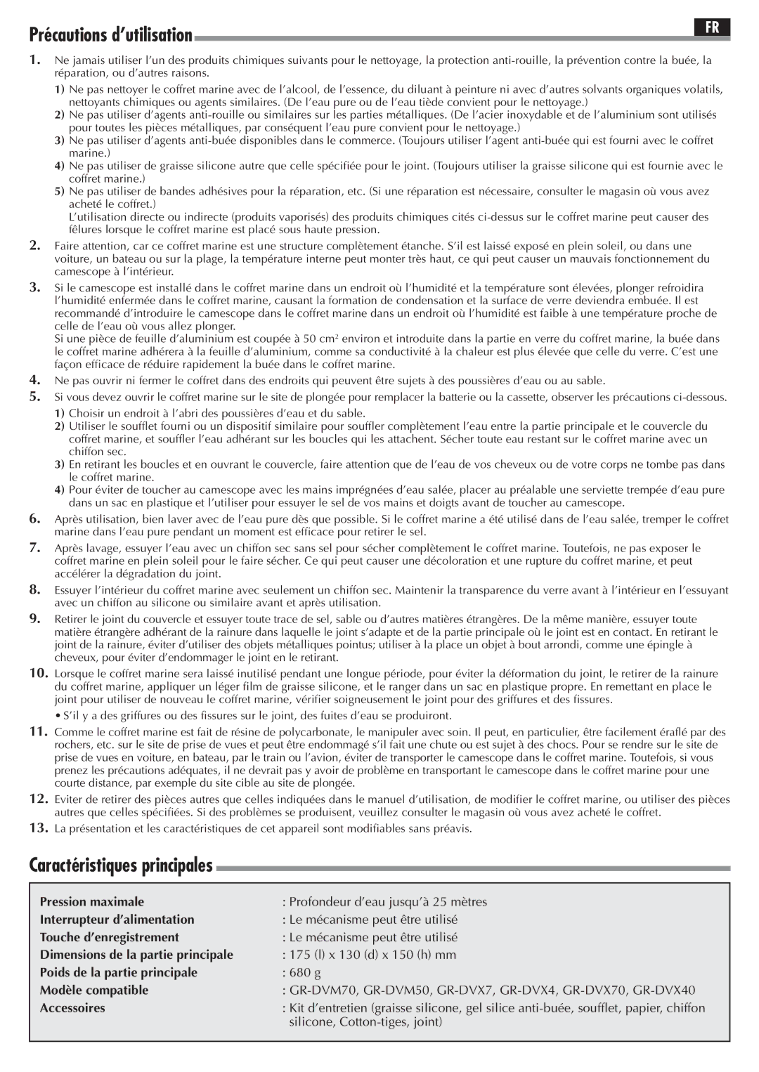 JVC GR-DVX4 Pression maximale, Interrupteur d’alimentation, Touche d’enregistrement, Dimensions de la partie principale 