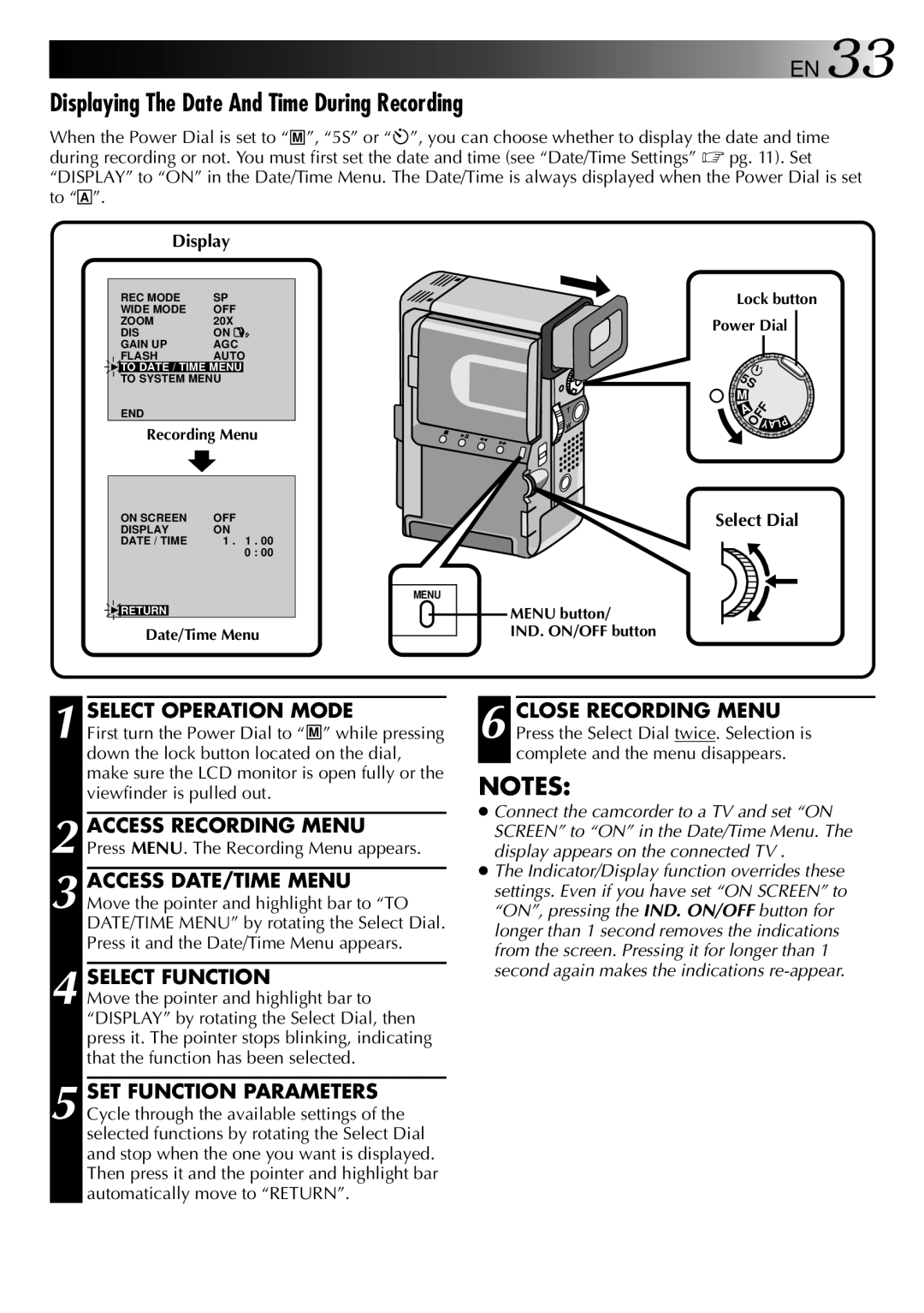 JVC GR-DVX818 PRO, LYT0002-0Y3A manual Displaying The Date And Time During Recording 