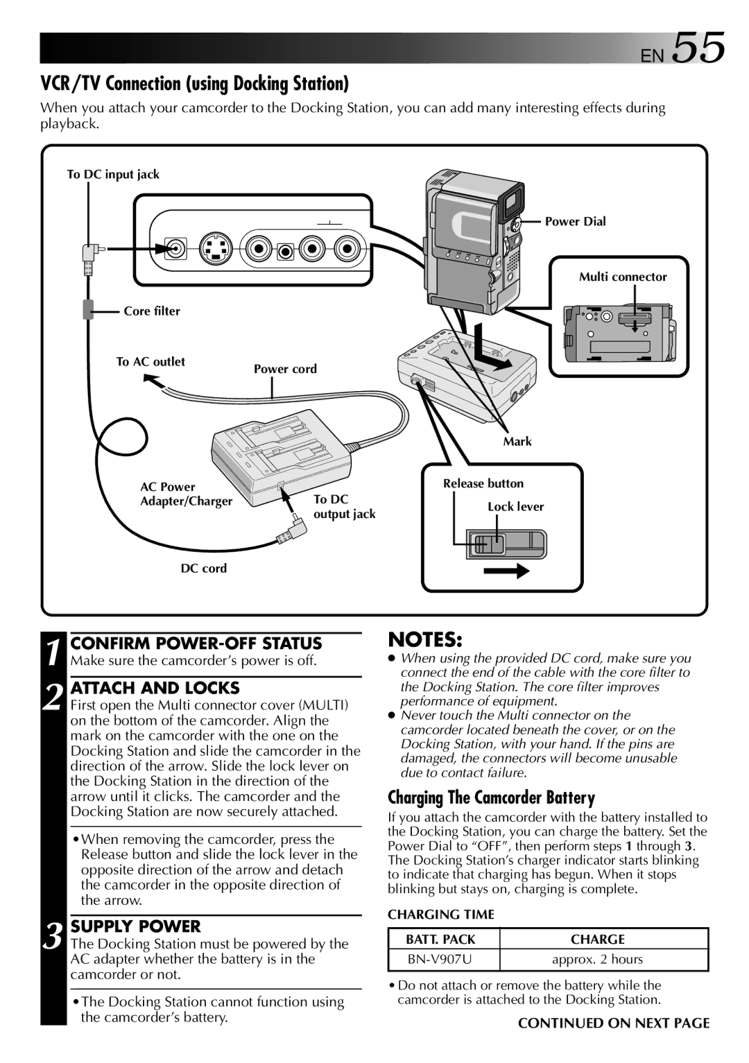 JVC GR-DVX818 PRO, LYT0002-0Y3A VCR/TV Connection using Docking Station, Confirm POWER-OFF Status, Attach and Locks 