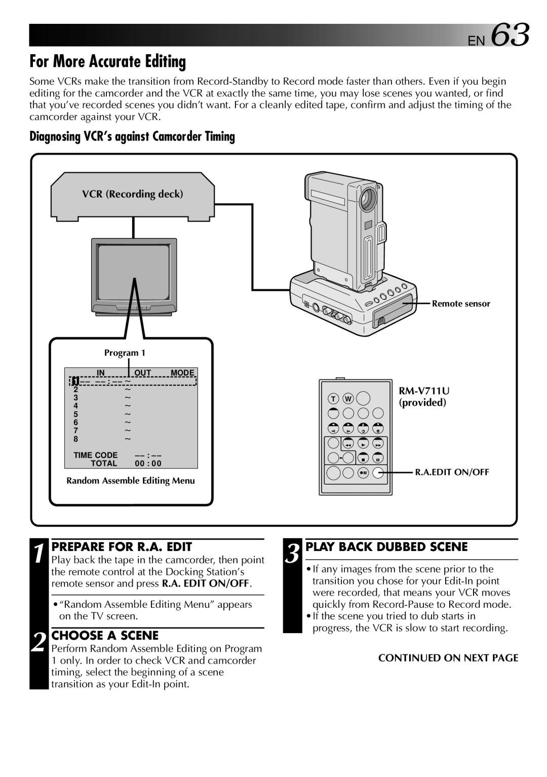 JVC GR-DVX818 PRO, LYT0002-0Y3A manual For More Accurate Editing, Diagnosing VCR’s against Camcorder Timing, Choose a Scene 