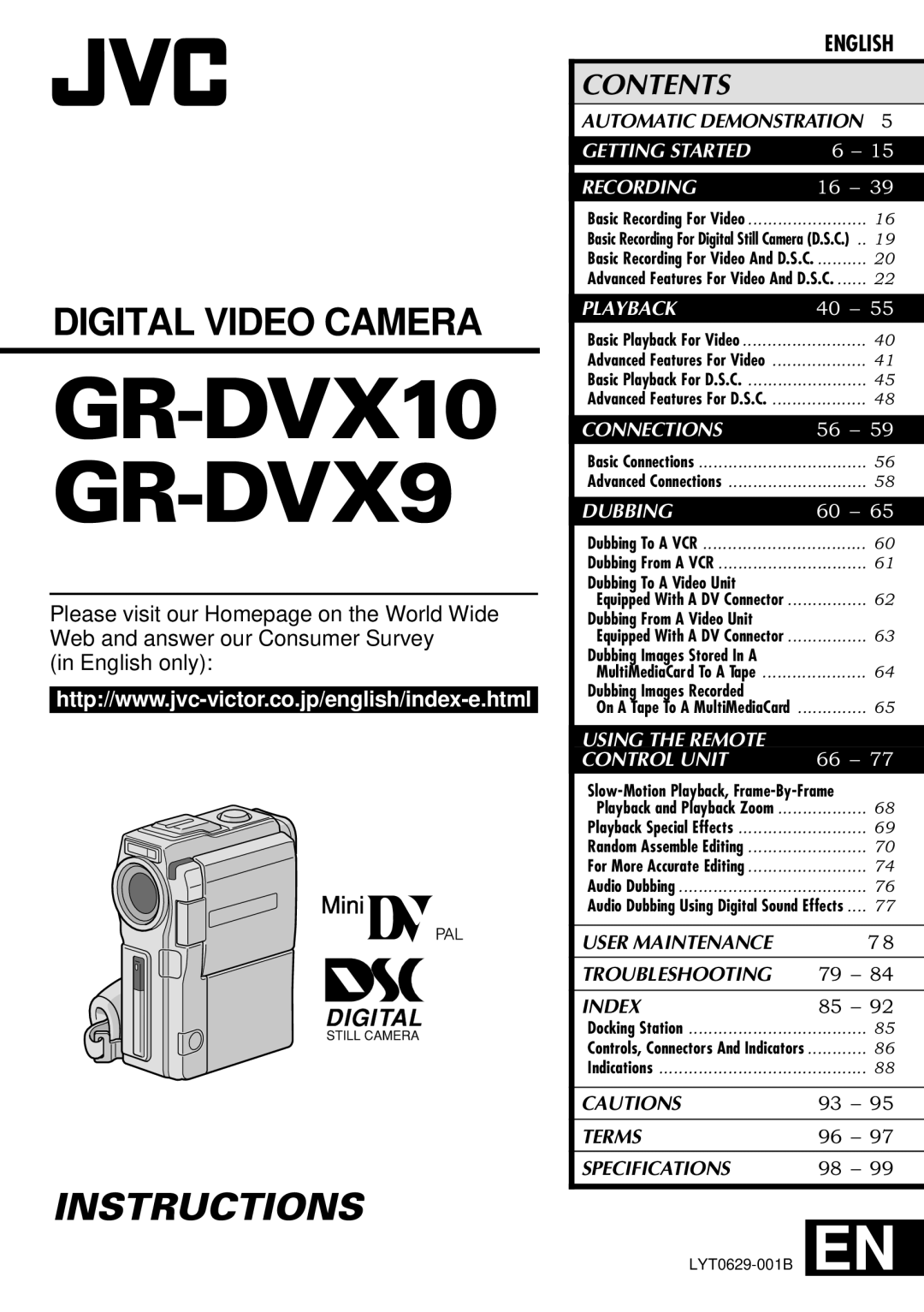 JVC specifications GR-DVX10 GR-DVX9 