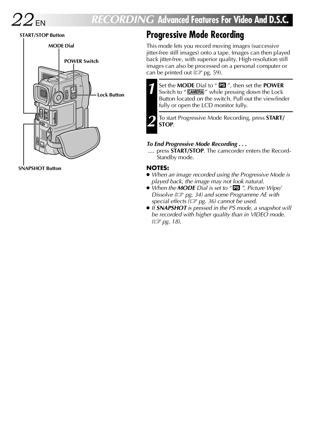 JVC GR-DVX9 specifications To End Progressive Mode Recording 