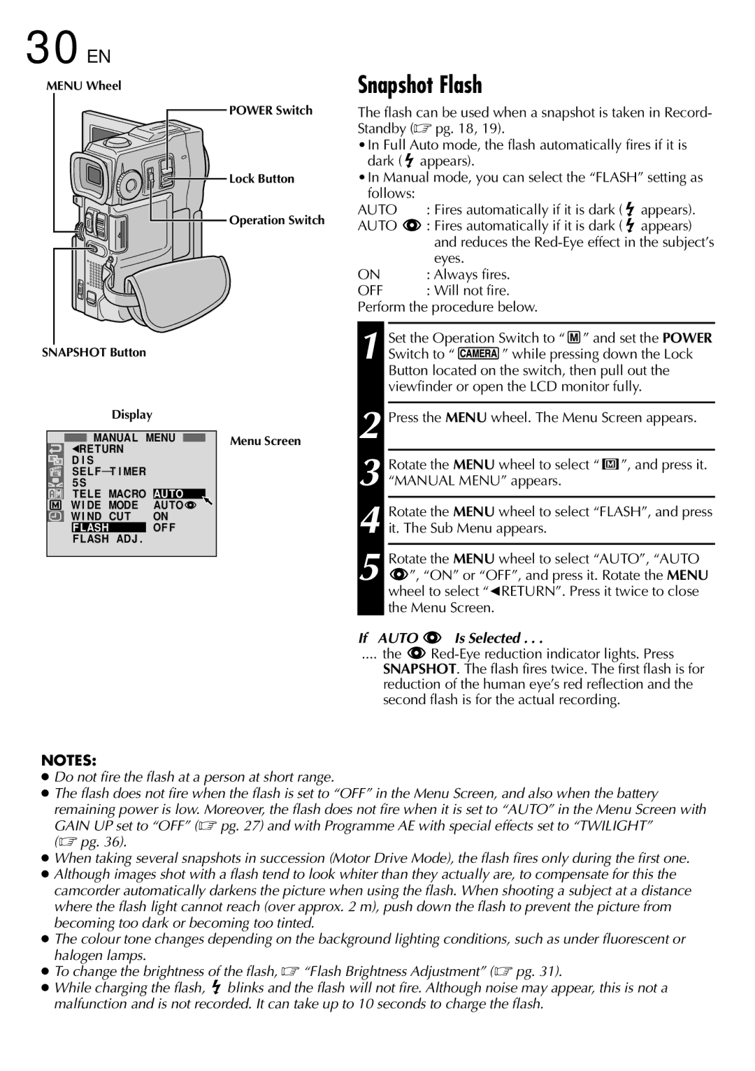 JVC GR-DVX90 specifications Snapshot Flash, If Auto Is Selected 