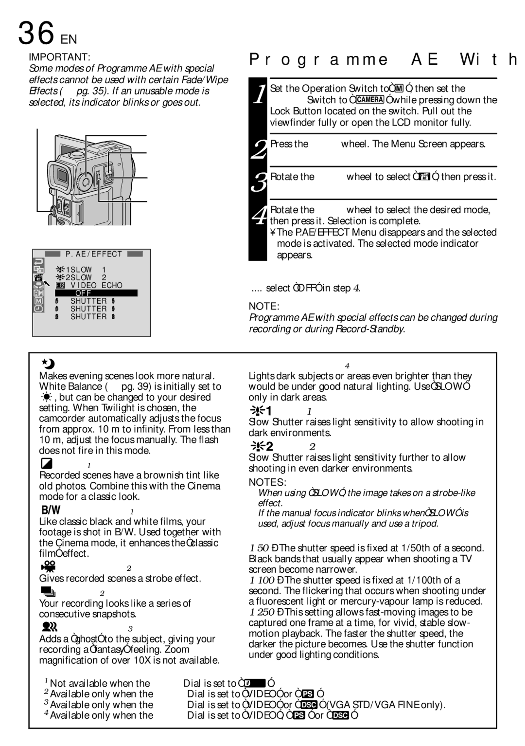 JVC GR-DVX90 specifications Programme AE With Special Effects, To Deactivate The Selected Mode 