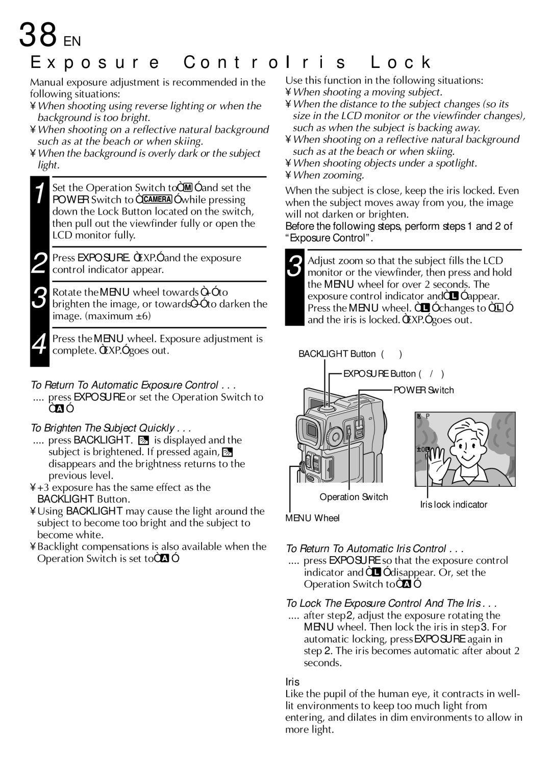 JVC GR-DVX90 specifications Exposure Control, Iris Lock 