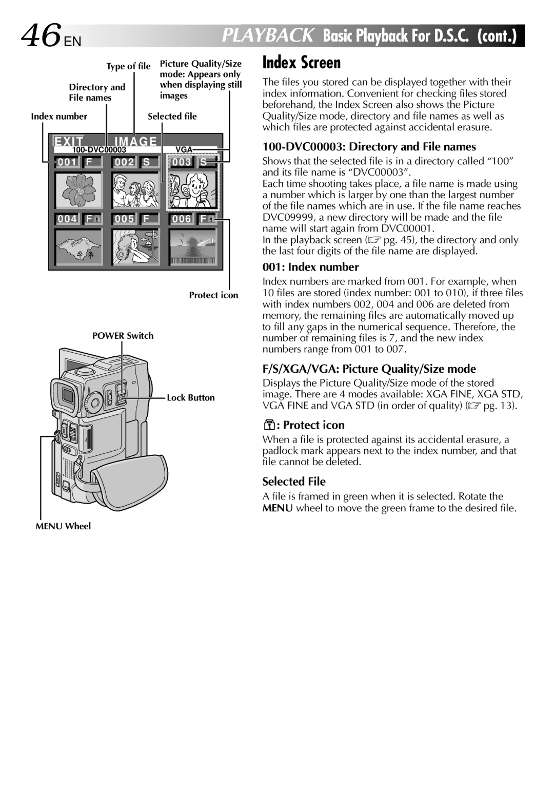 JVC GR-DVX90 specifications Index Screen 