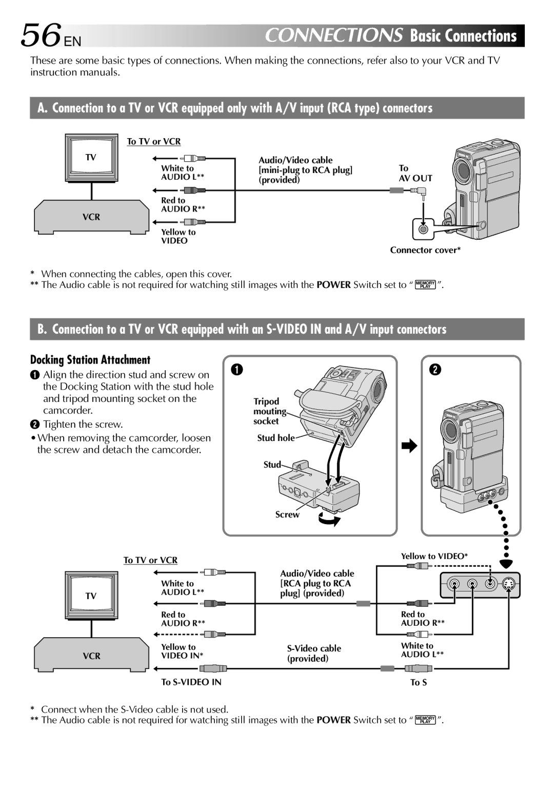 JVC GR-DVX90 specifications 56 EN, Docking Station Attachment 