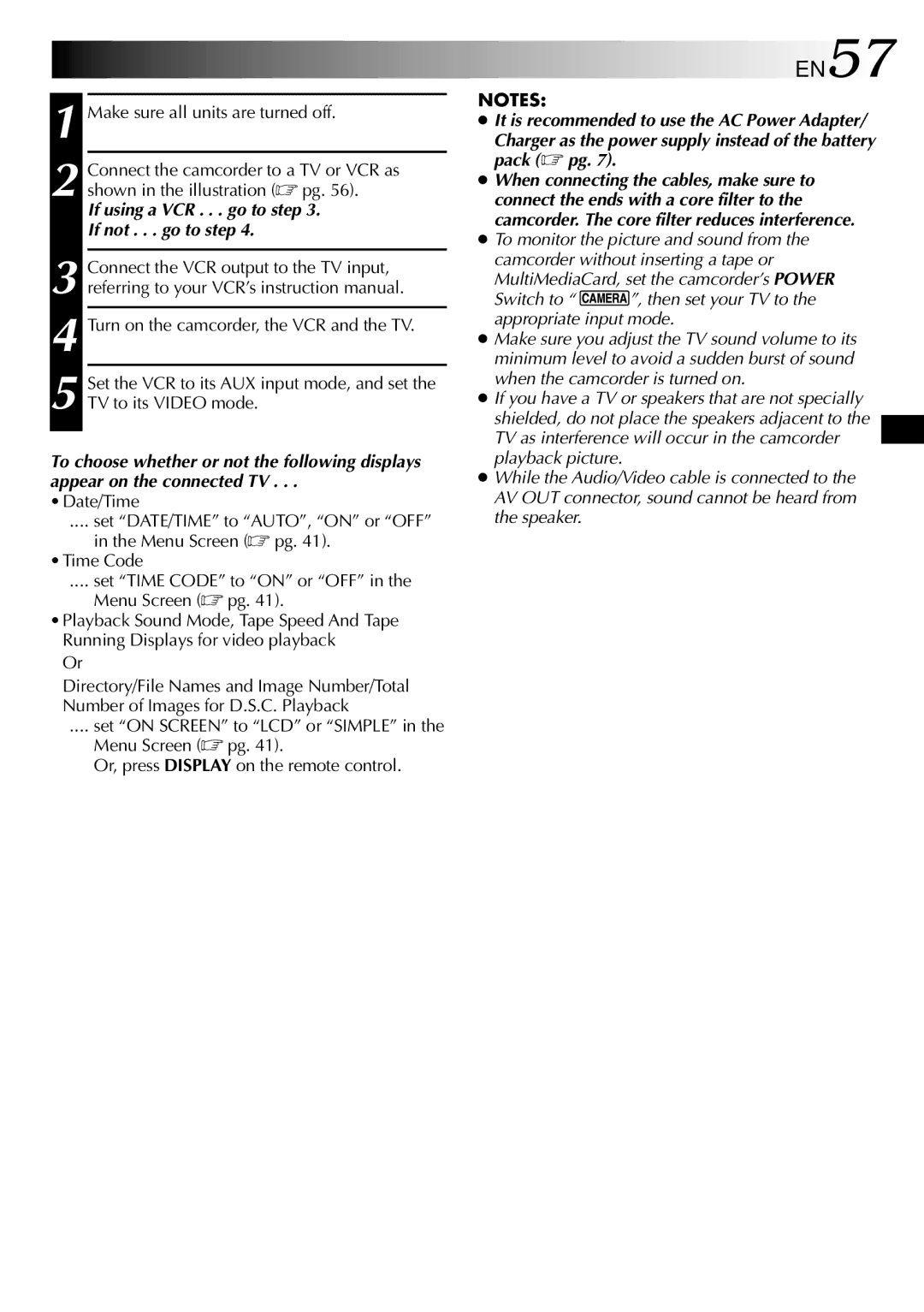 JVC GR-DVX90 specifications EN57, If using a VCR . . . go to step If not . . . go to step 