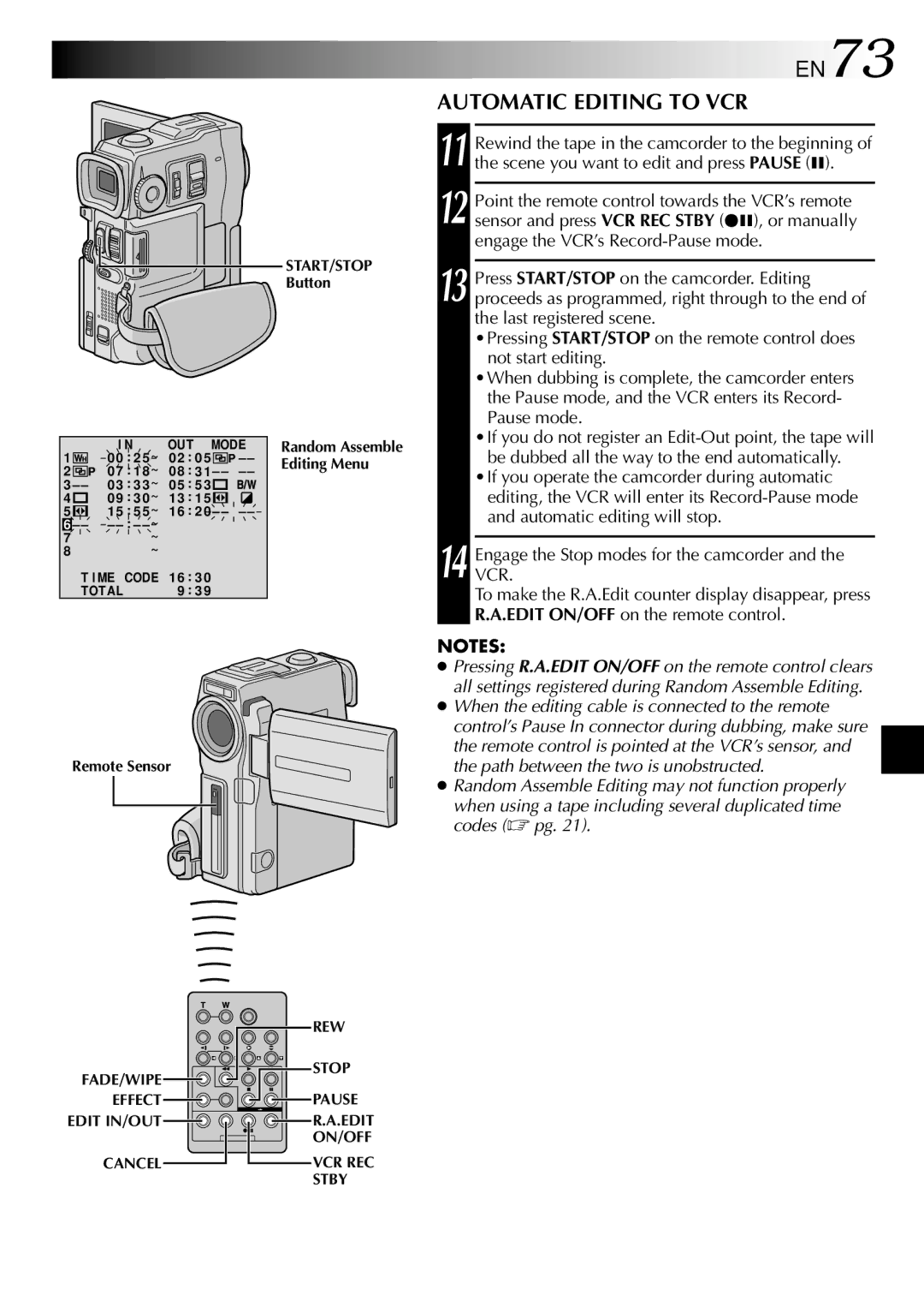 JVC GR-DVX90 specifications EN73, Automatic Editing to VCR 