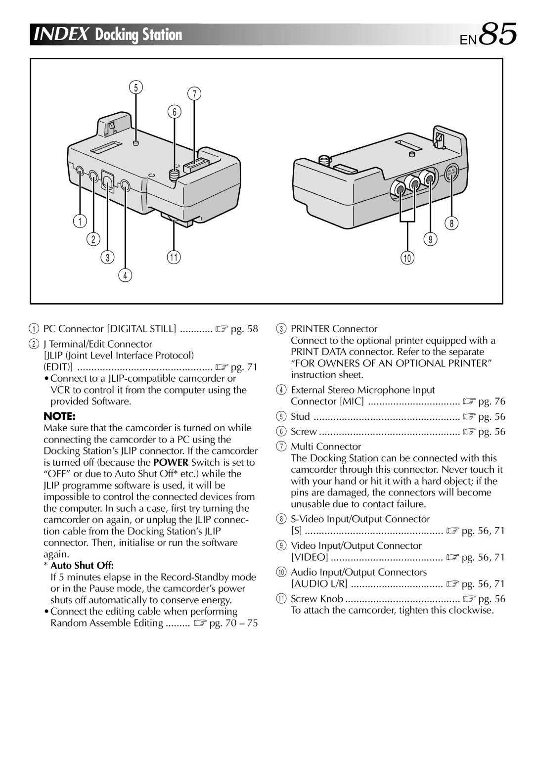 JVC GR-DVX90 specifications EN85, Auto Shut Off 