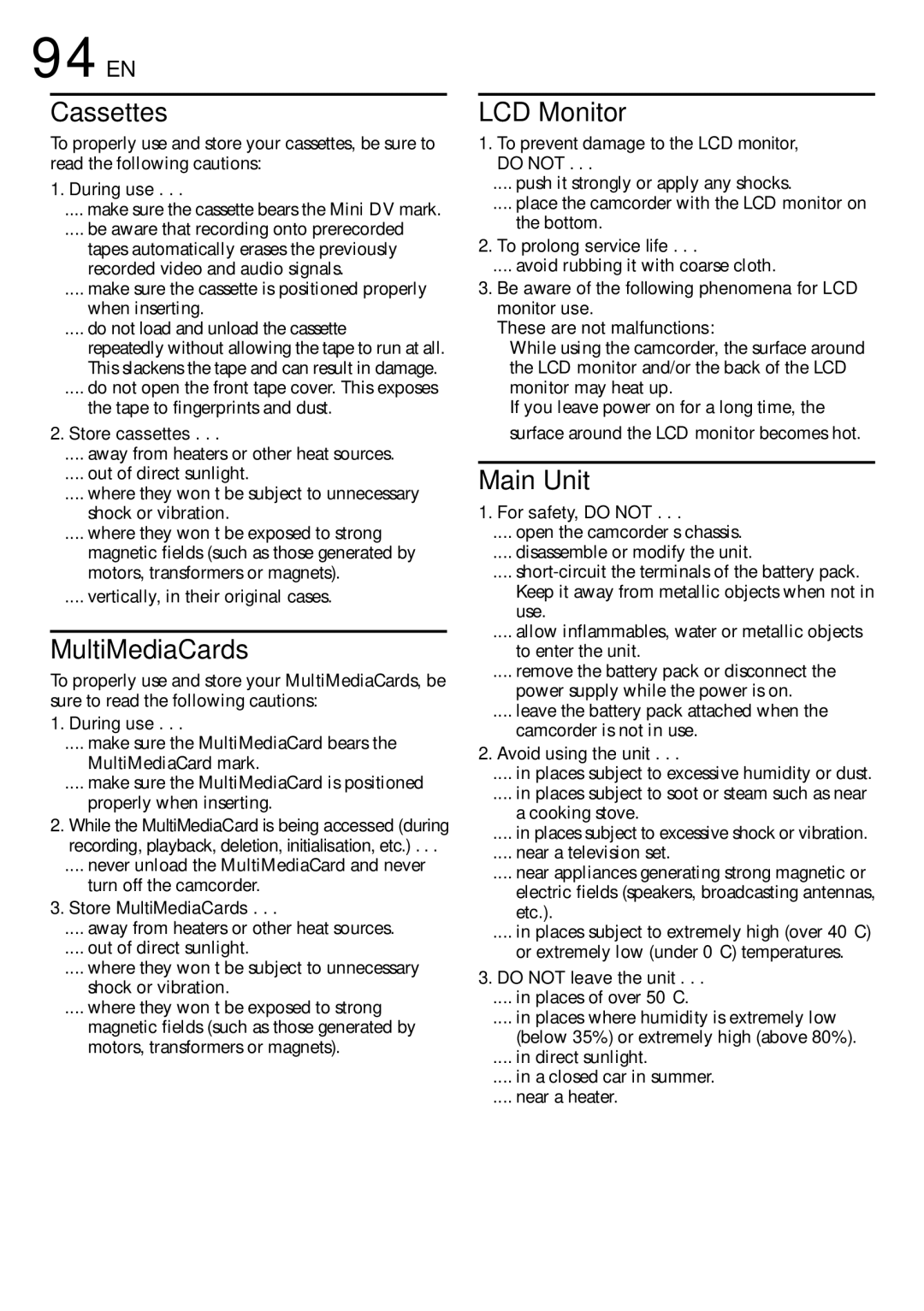 JVC GR-DVX90 specifications 94 EN 