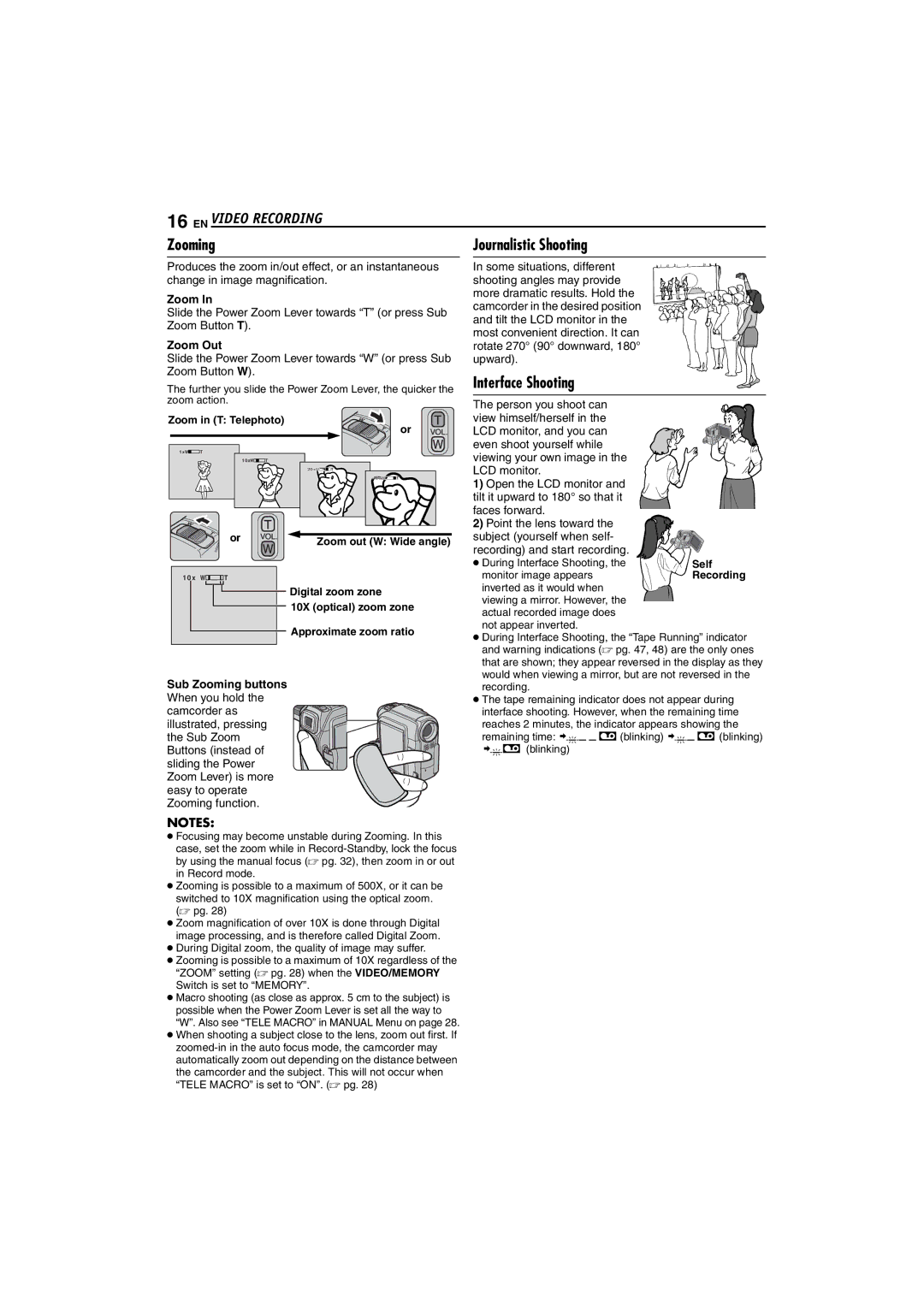 JVC GR-DX307, GR-DX107, GR-DX317 instruction manual EN Video Recording, Zooming, Journalistic Shooting, Interface Shooting 