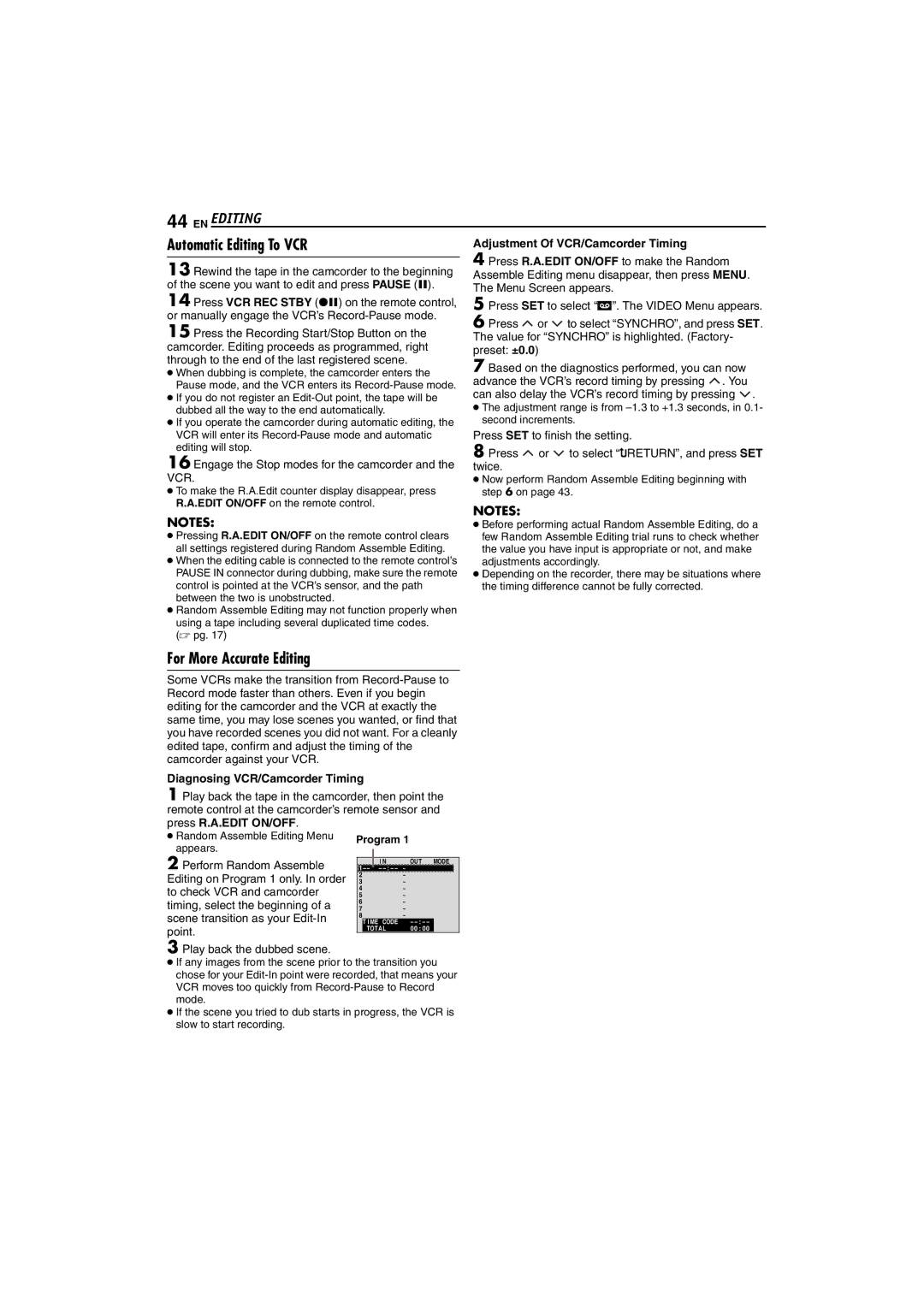 JVC GR-DX317, GR-DX107, GR-DX307 Automatic Editing To VCR, For More Accurate Editing, Adjustment Of VCR/Camcorder Timing 