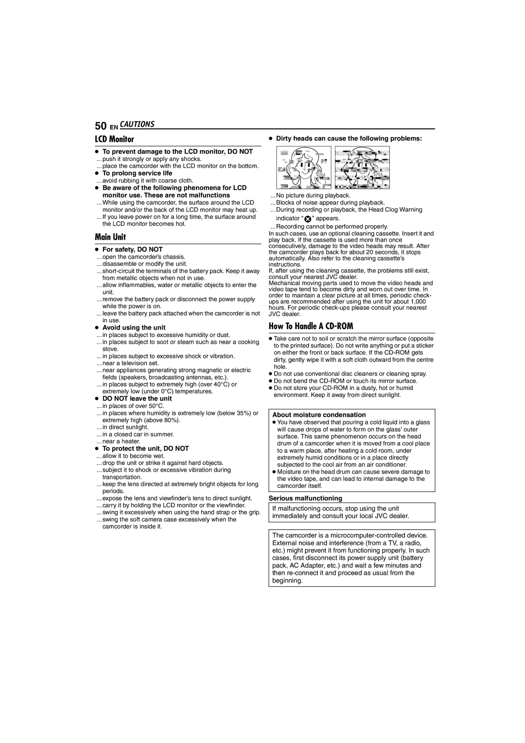 JVC GR-DX317, GR-DX107, GR-DX307 instruction manual EN Cautions, LCD Monitor, Main Unit, How To Handle a CD-ROM 