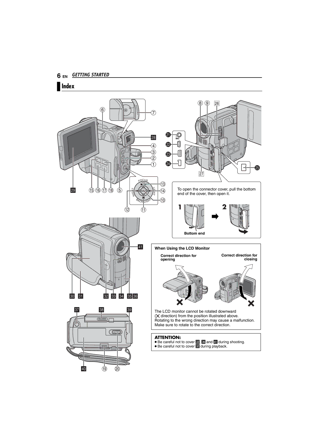 JVC GR-DX107, GR-DX307, GR-DX317 instruction manual Index, EN Getting Started, When Using the LCD Monitor 