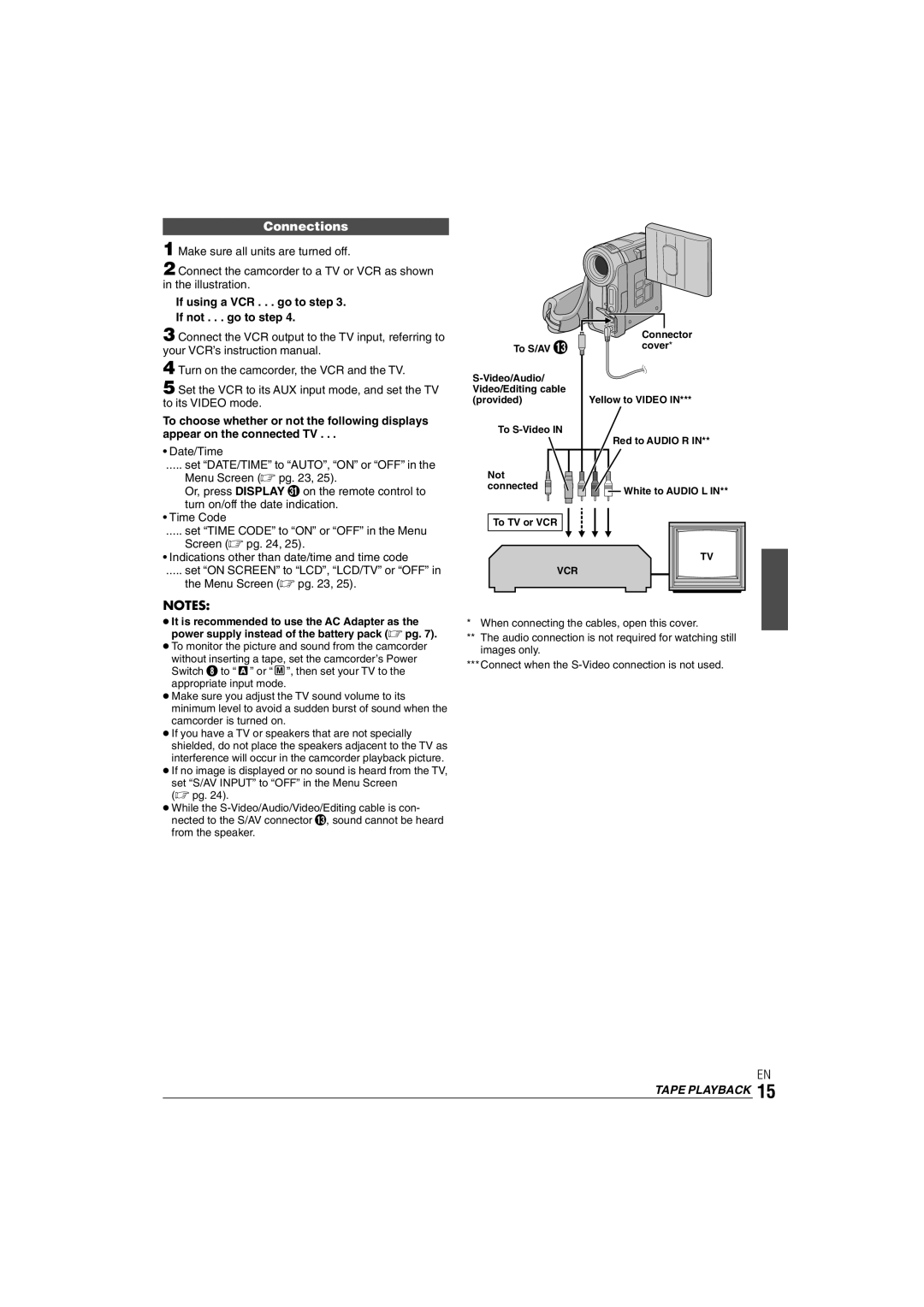 JVC GR-DX35 manual Connections, If using a VCR . . . go to step If not . . . go to step, To TV or VCR 