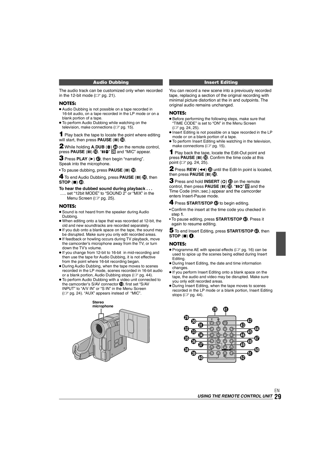 JVC GR-DX35 manual Audio Dubbing, Insert Editing, To hear the dubbed sound during playback 