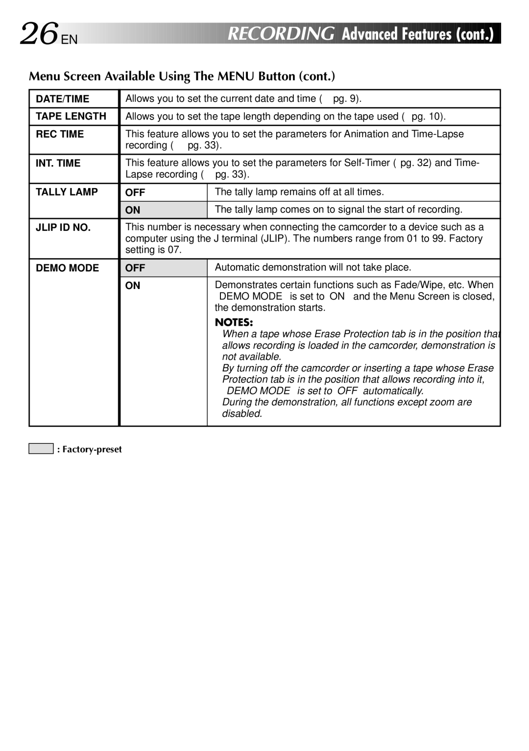 JVC GR-FX101 specifications 26 EN 