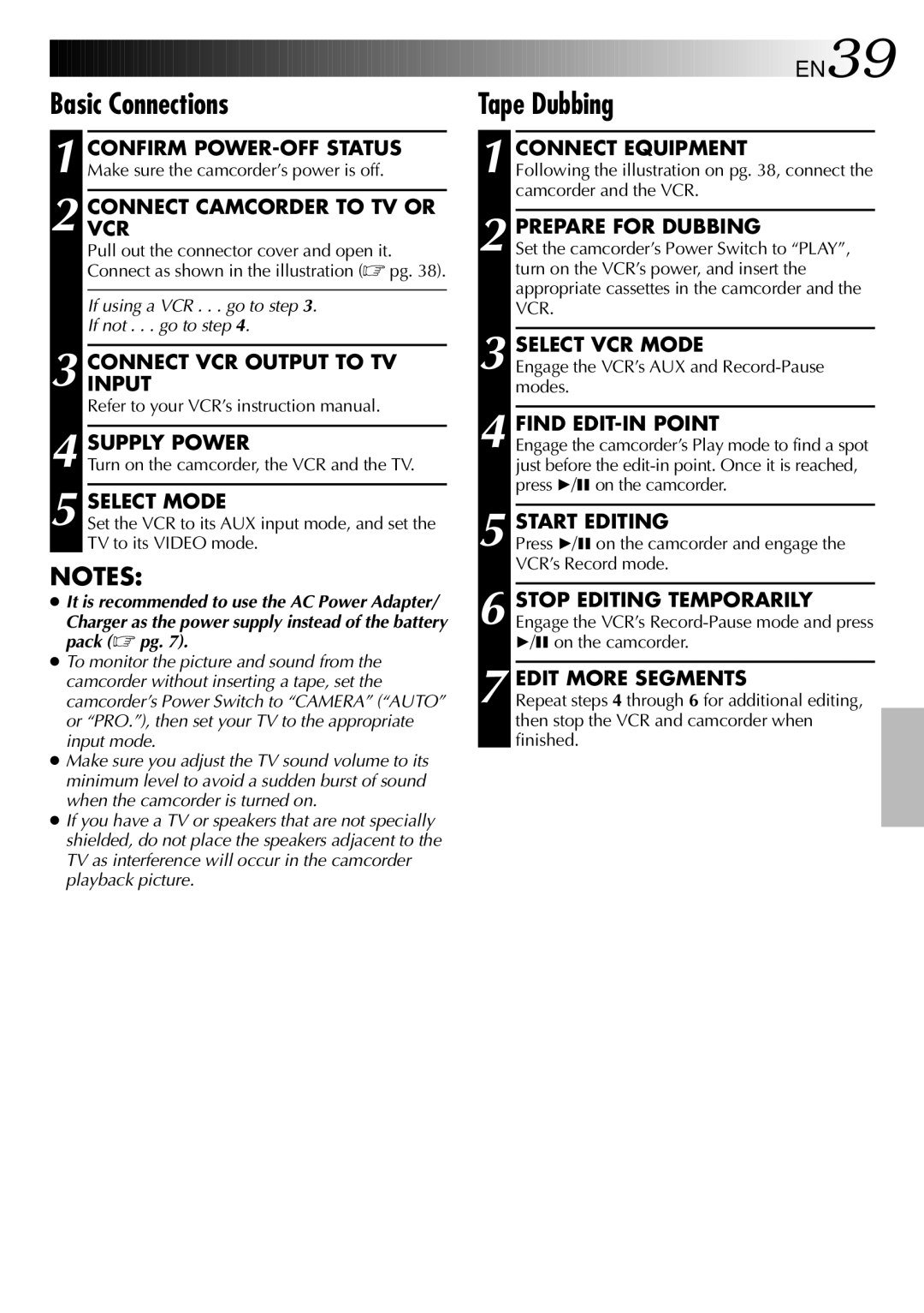 JVC GR-FX101 specifications Tape Dubbing 