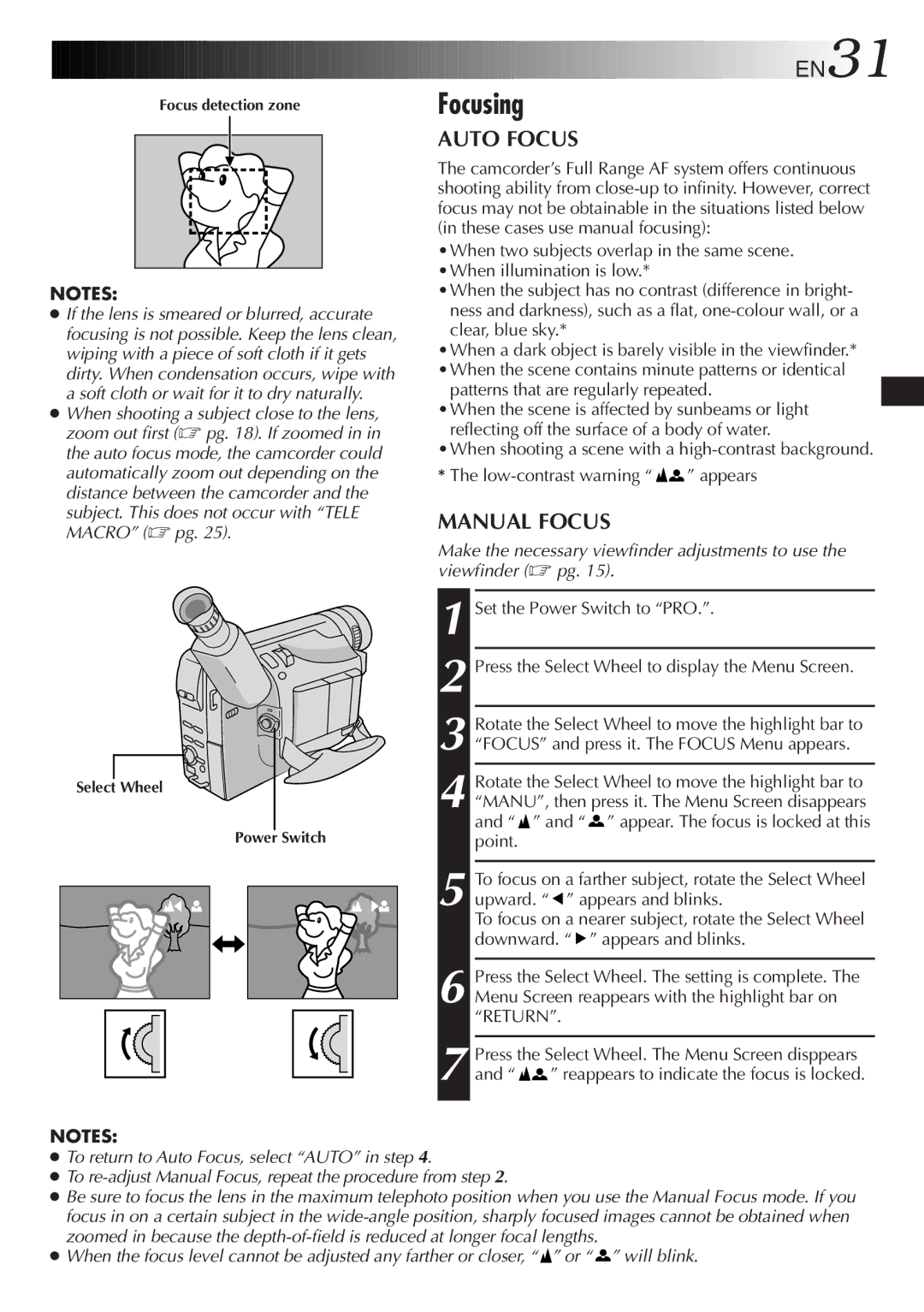 JVC GR-SXM46, GR-FX11, GR-SX41, GR-SXM26, GR-SX21 Focusing, Auto Focus, Manual Focus, Patterns that are regularly repeated 