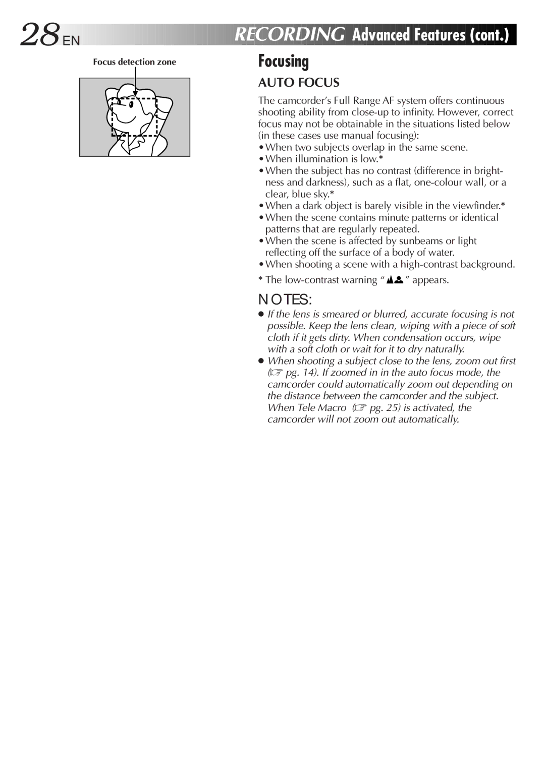 JVC GR-FX50 manual Focusing, Auto Focus, Patterns that are regularly repeated 