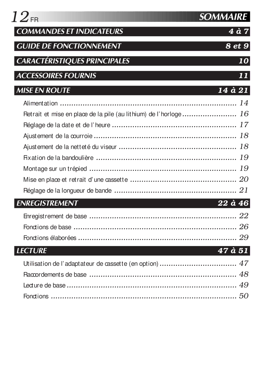 JVC GR-FXM106S manual 12 FR, Sommaire 