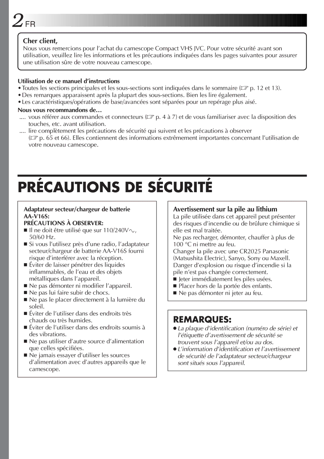 JVC GR-FXM106S manual Utilisation de ce manuel d’instructions, Nous vous recommandons de… 