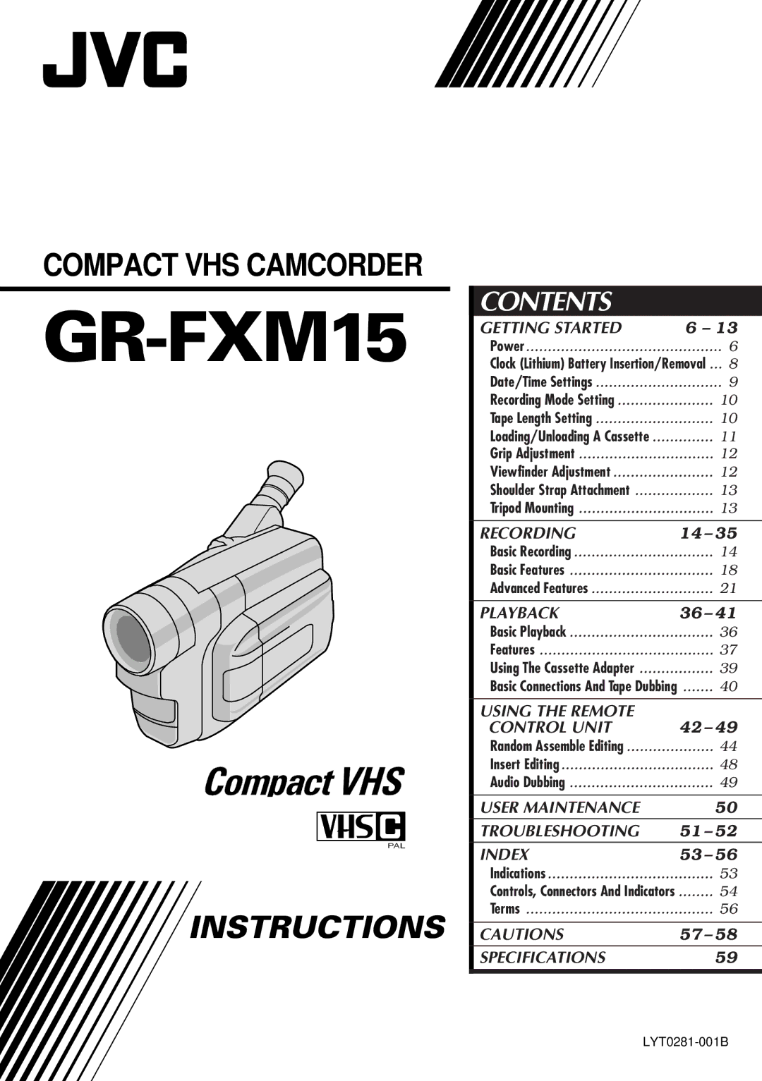 JVC GR-FXM15 specifications 