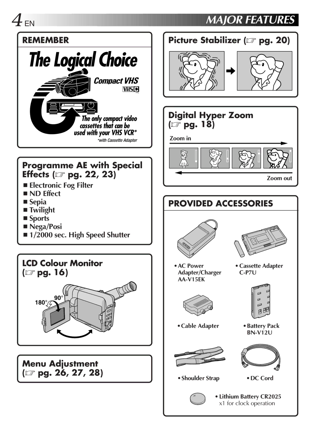 JVC GR-FXM15 specifications EN Major Features 