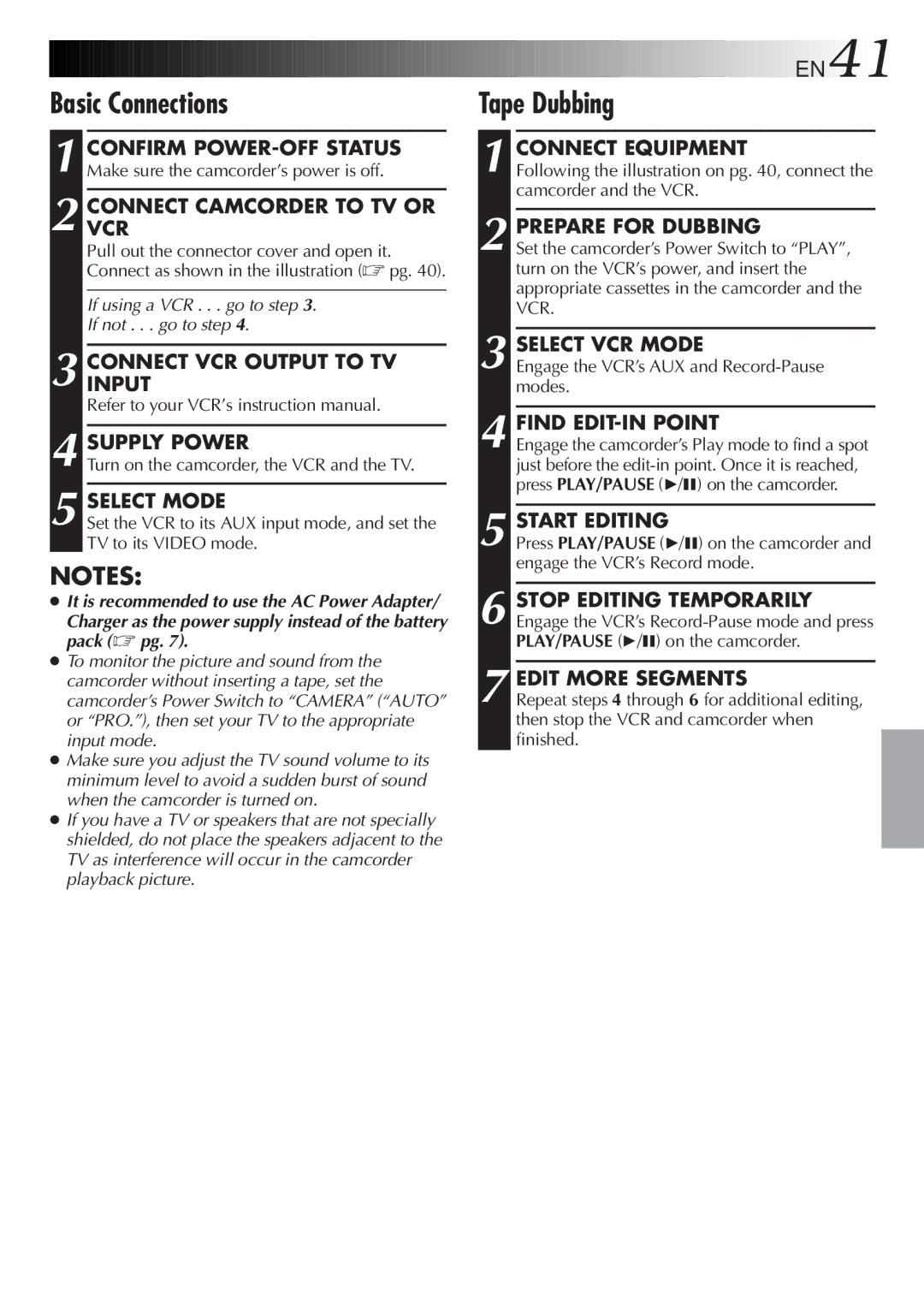 JVC GR-FXM15 specifications Tape Dubbing 