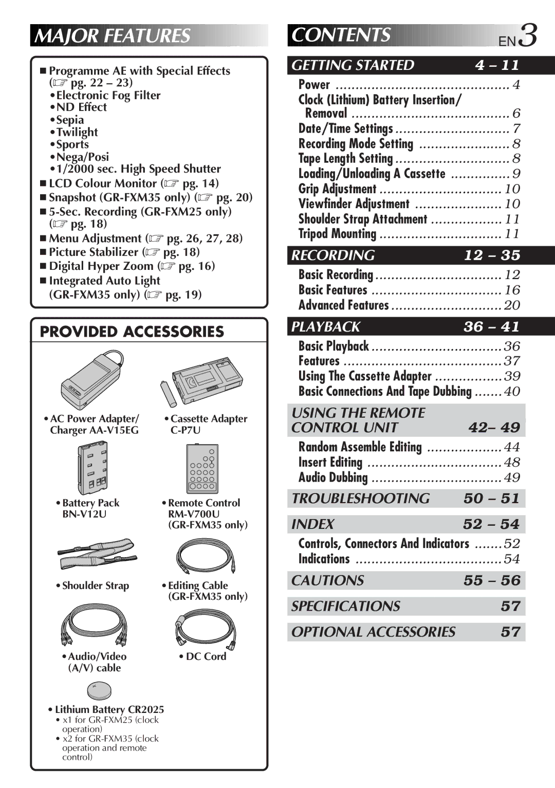 JVC GR-FXM25 manual Contents 