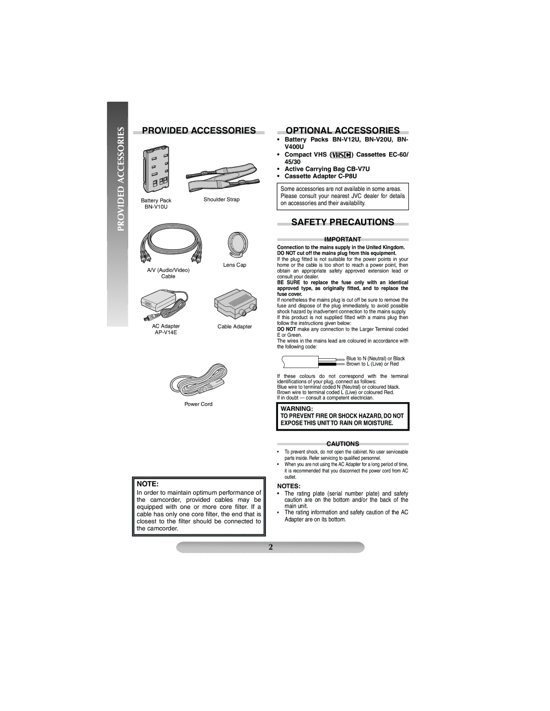 JVC GR-FXM41, GR-FX17 manual Provided Accessories, Optional Accessories, Safety Precautions 